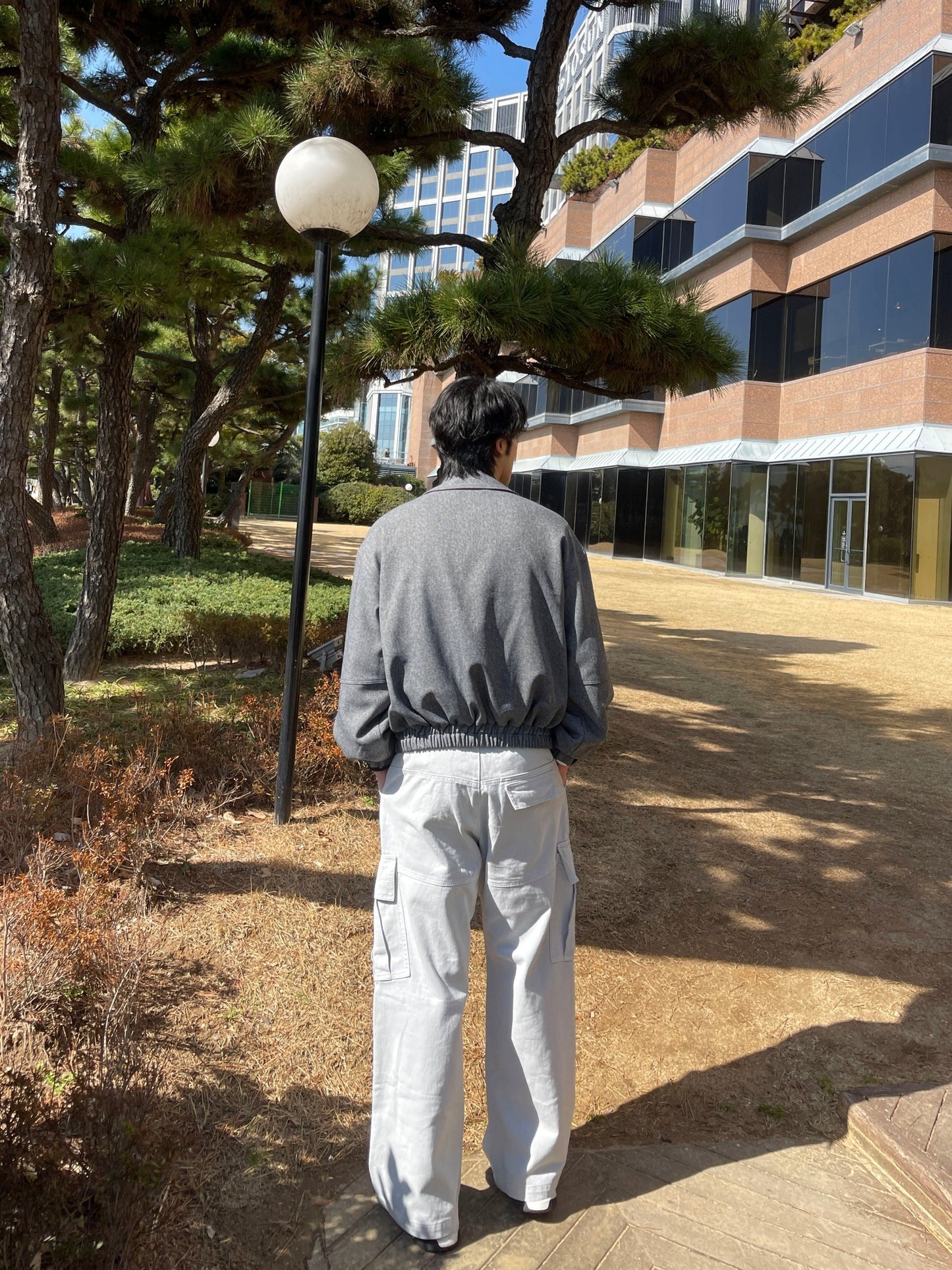 남자숏자켓 오버핏 크롭 봄재킷 미니멀룩 다크그레이 Balloon Crop Jacket darkgrey