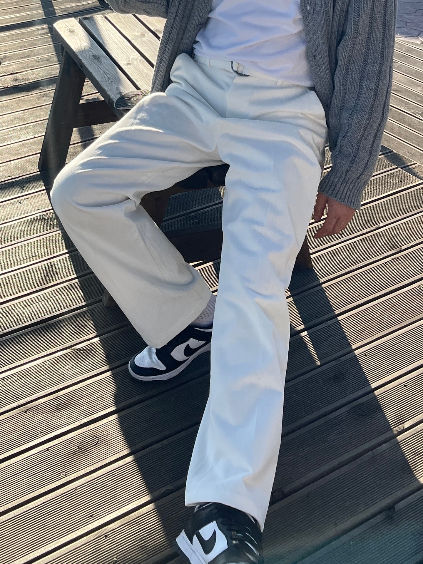 Belted Regular Pants White ivory
