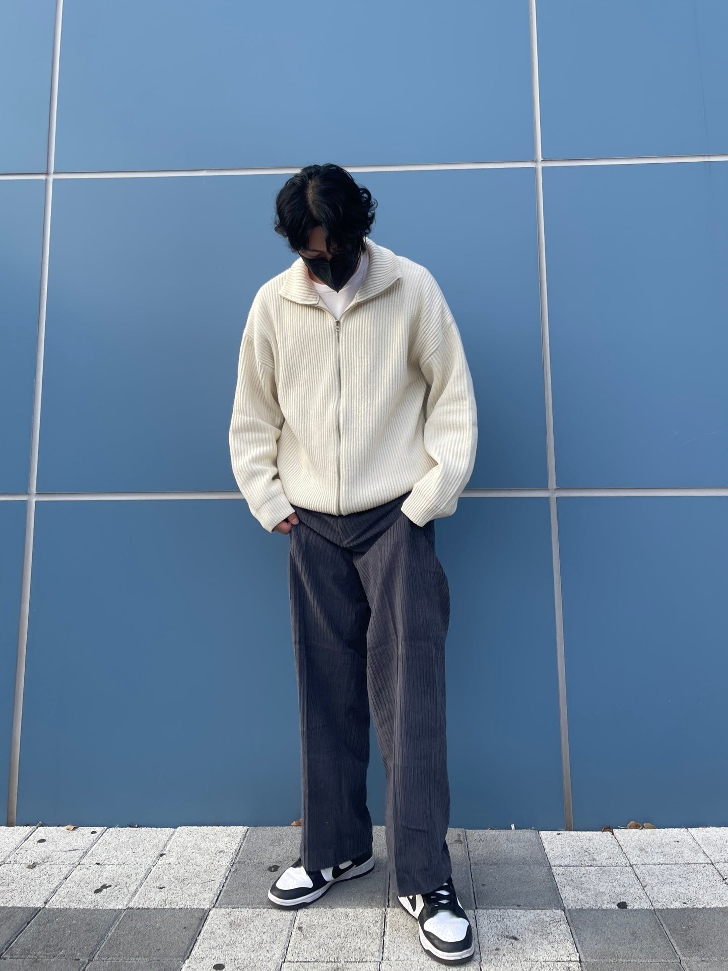 High Neck 2way Zip Up Wool Knit Cream