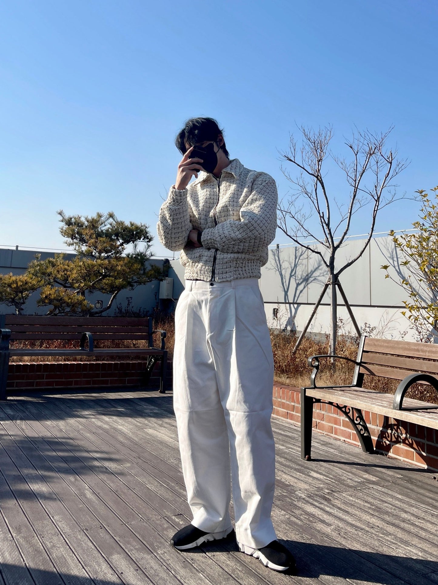 백 버클 퍼티그 와이드 팬츠 유니크 와이드바지 화이트 Back Buckle Fatigue Wide Pants White