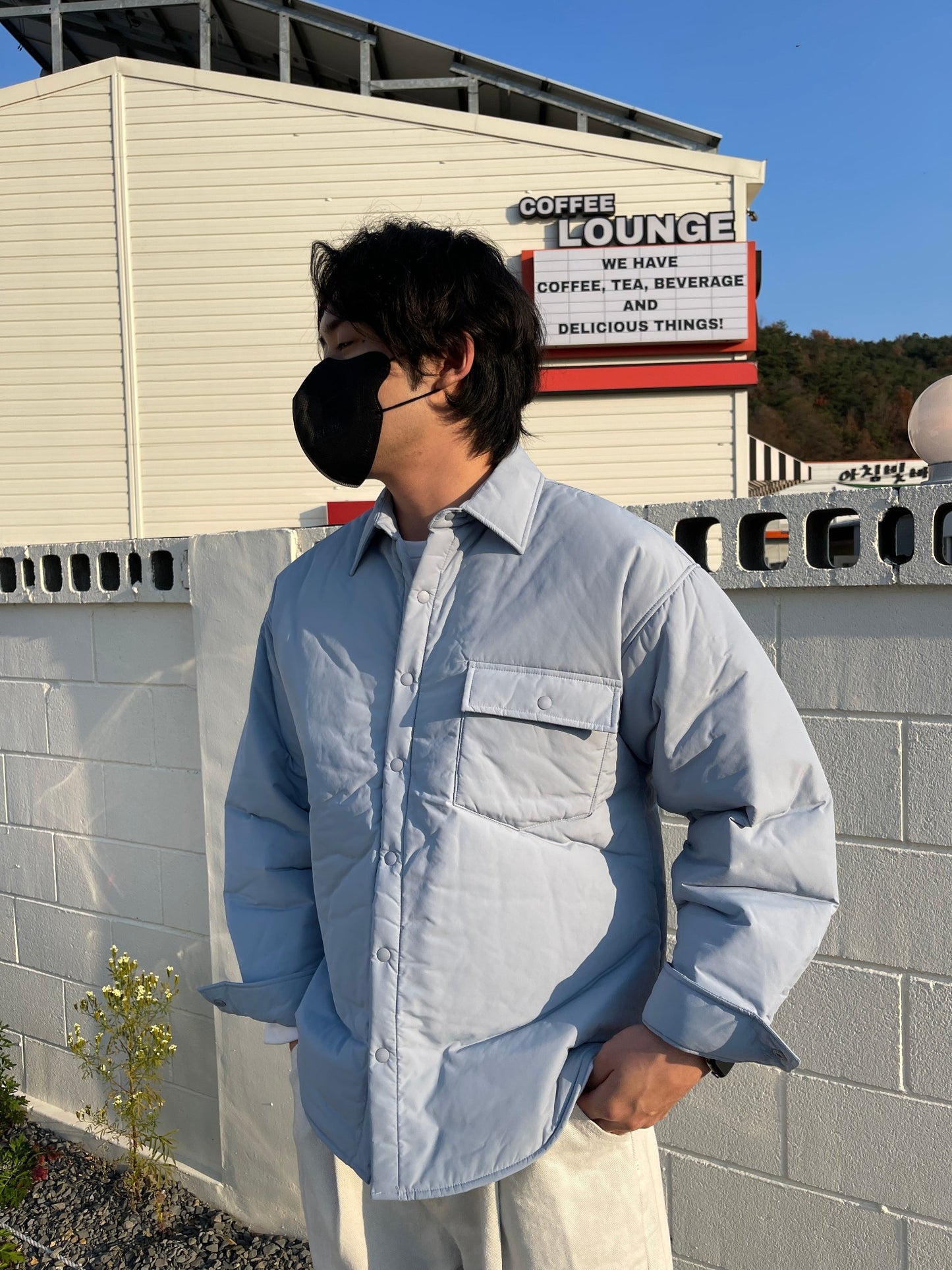 Overfit Lightweight Padding Shirt Skyblue