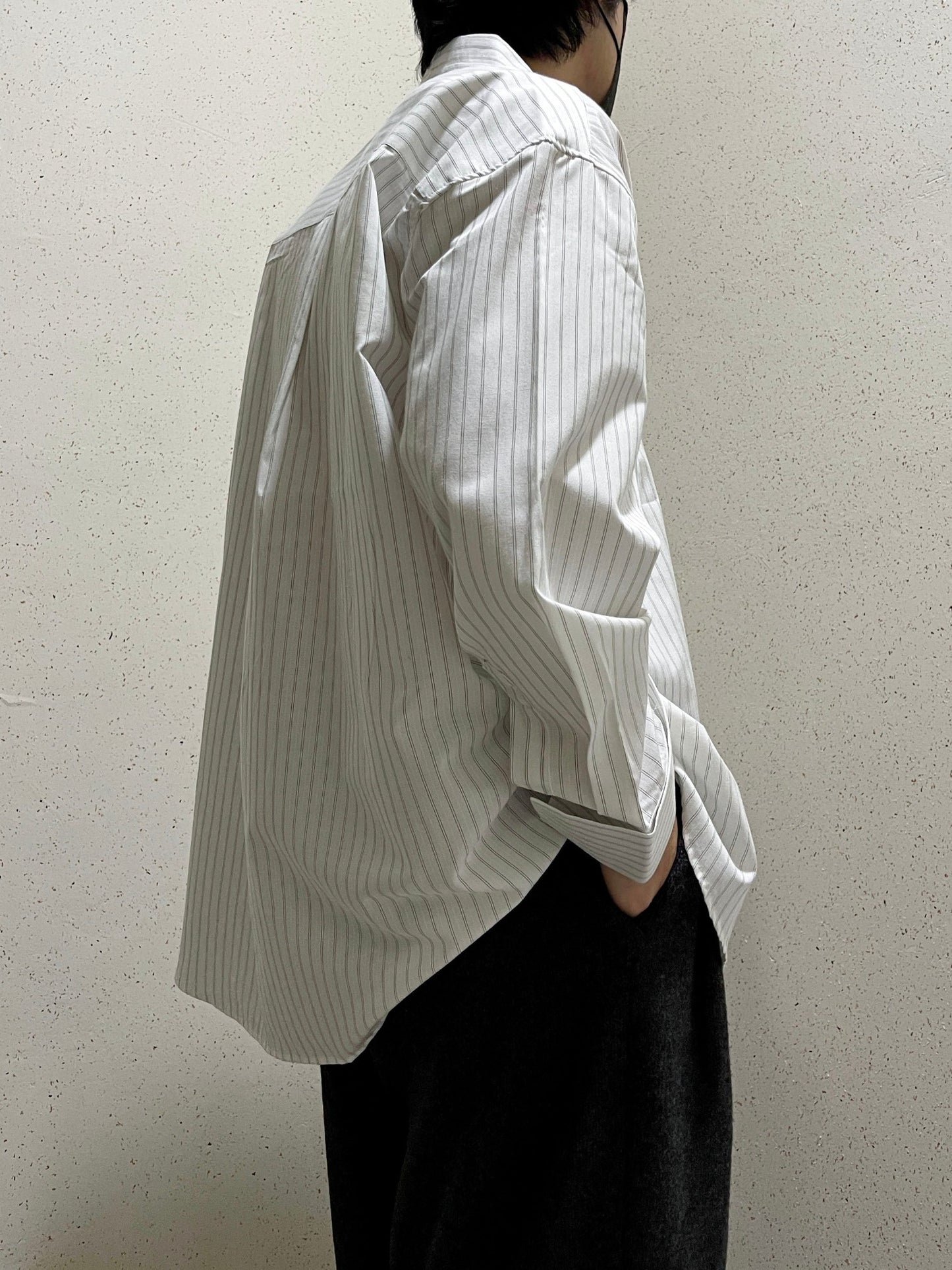 남자오버핏 스트라이프 셔츠 빅사이즈 벌룬핏 긴팔셔츠 화이트 Big Cuffs Balloon Stripe Shirts White
