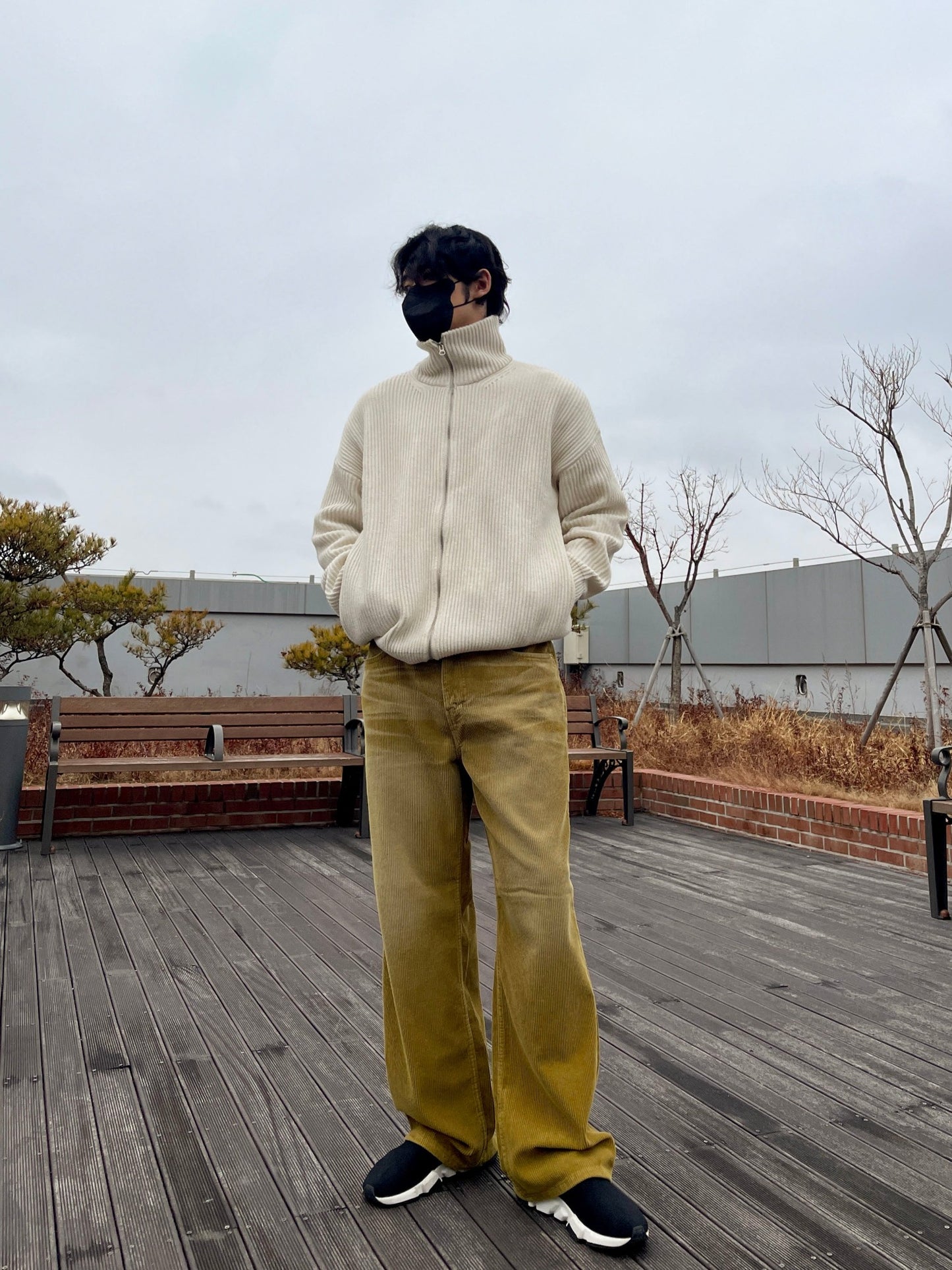 Embo Washing Wide Corduroy Pants Yellow