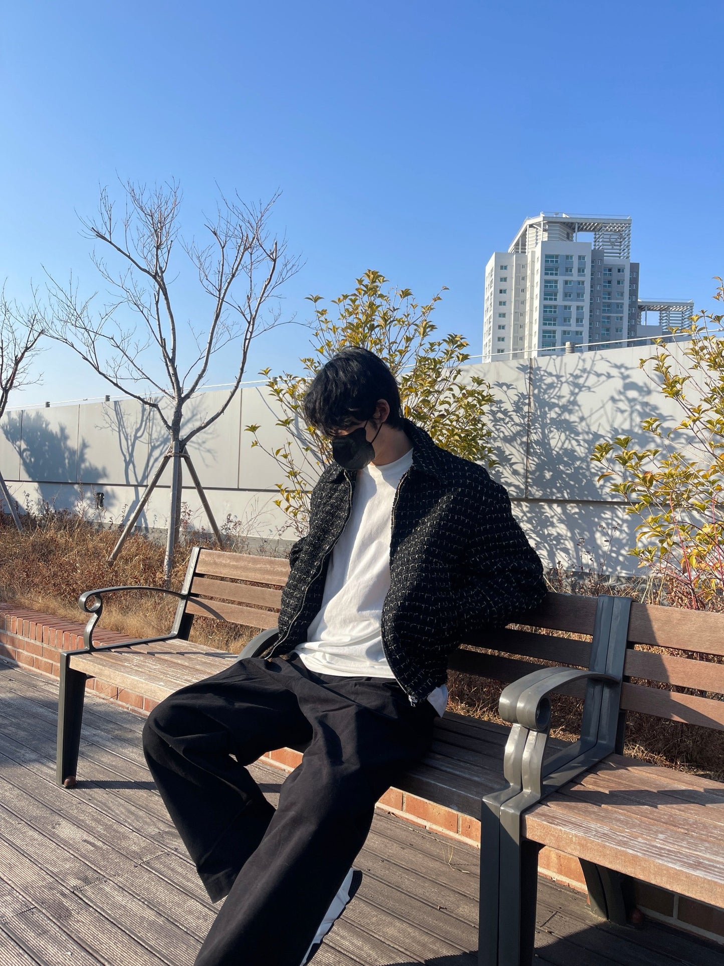 트위드 크롭 오버핏 점퍼 블루종 울 트위드자켓 카라자켓 블랙 Tweed Cropped Wool Jumper Black