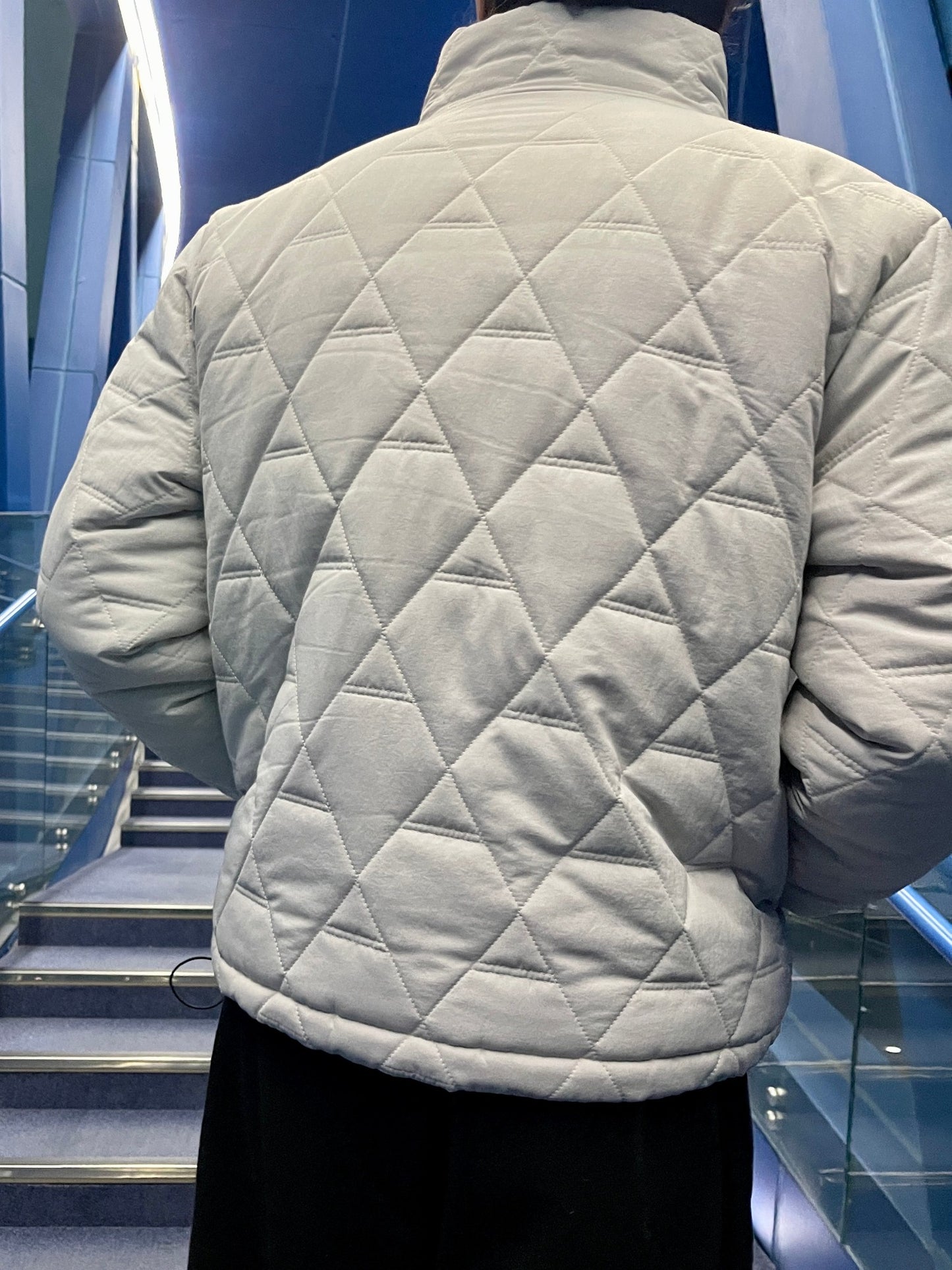 Diamond Quilting 2way Zipup Padding Jacket Light gray