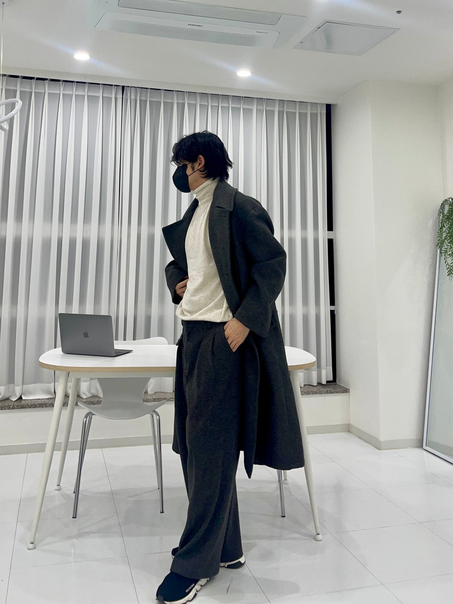 Back Slit Overfit Double Coat Charcoal