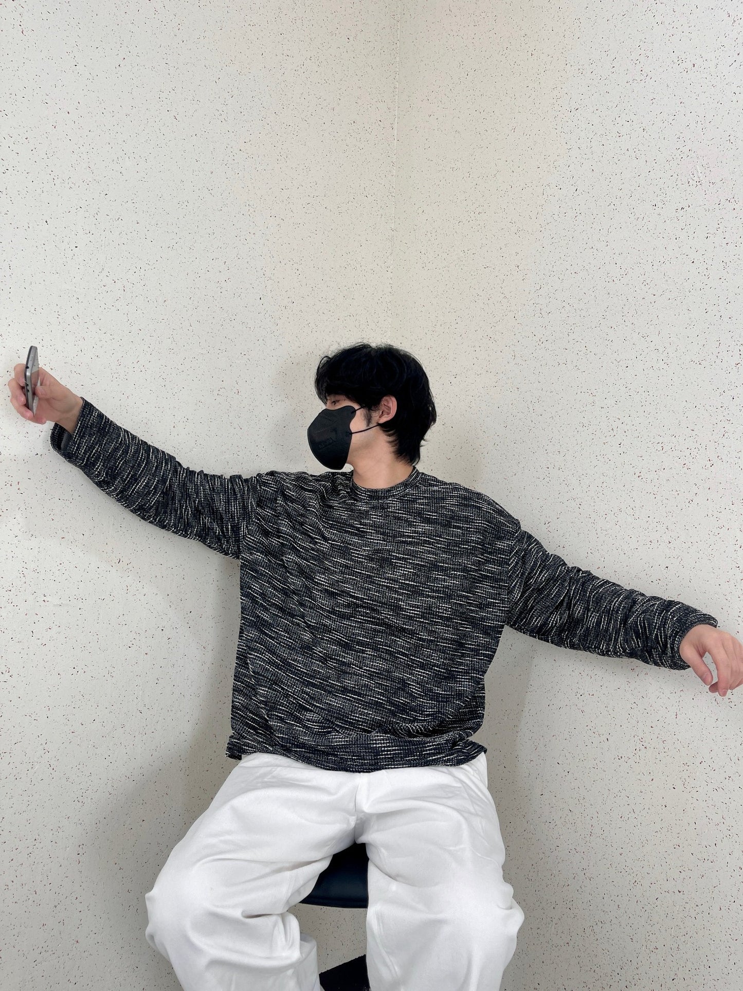 Rough Tweed Knit Black 트위드 오버핏 긴팔티 루즈핏 남자 봄 니트 블랙