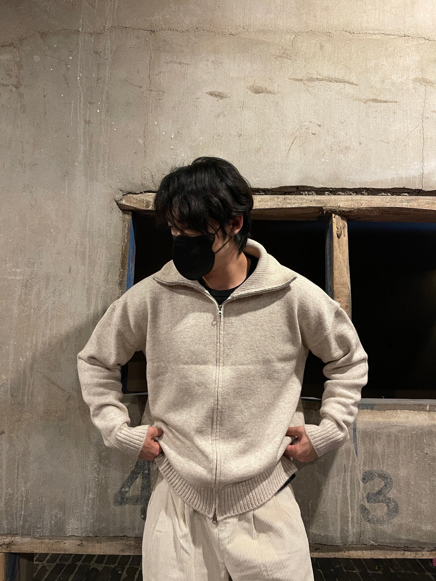 Turtleneck Knit 2way Zipup Oatmeal
