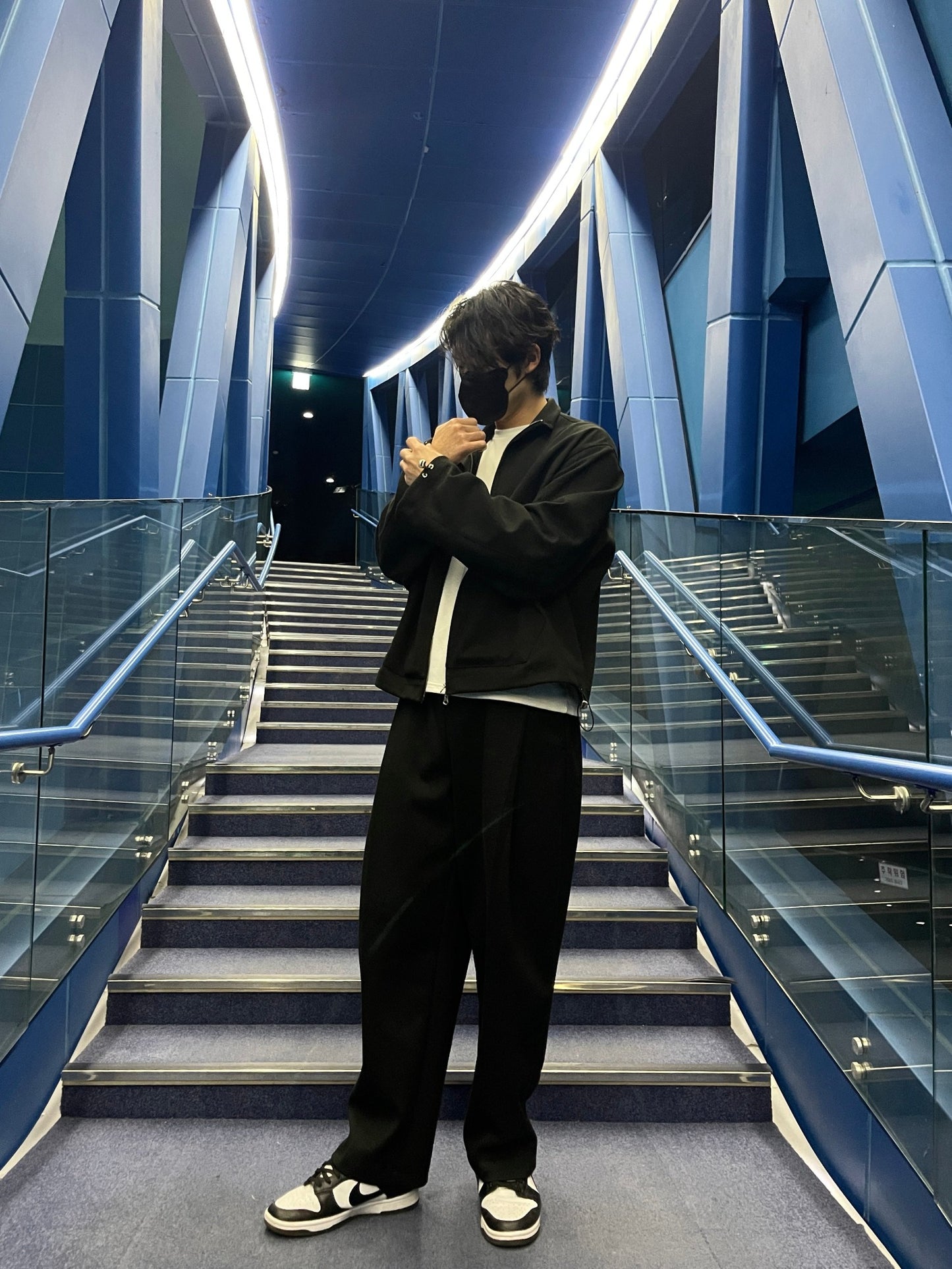 Woven Fleece Jacket Wide Pants Setup Black