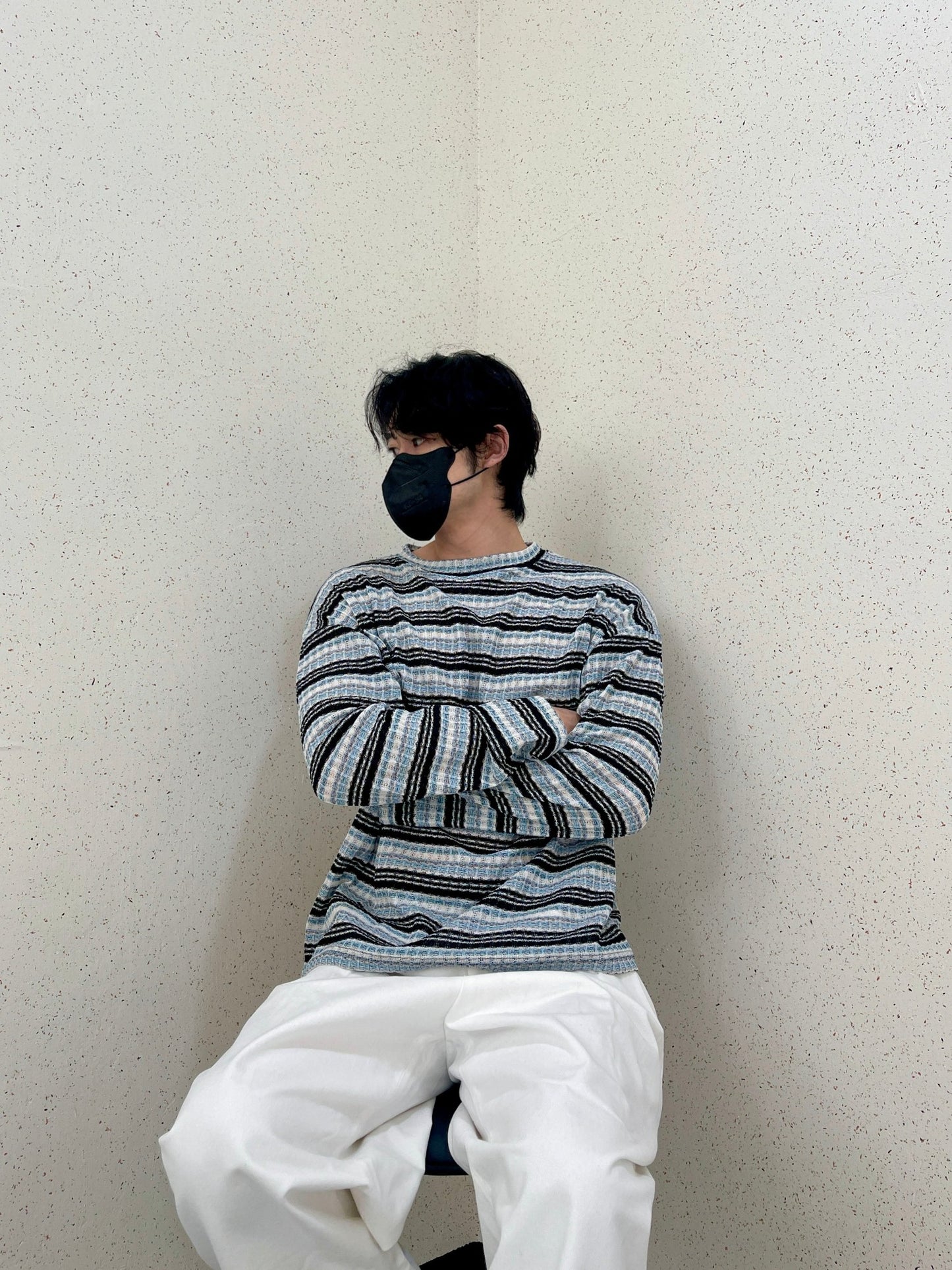 Unique Stripe Knit Black 스트라이프 니트티 봄 남자니트 루즈핏 오버핏 단가라니트 블랙