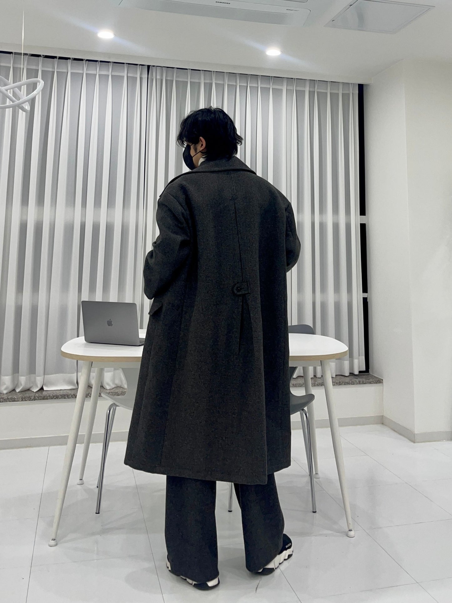 Back Slit Overfit Double Coat Charcoal