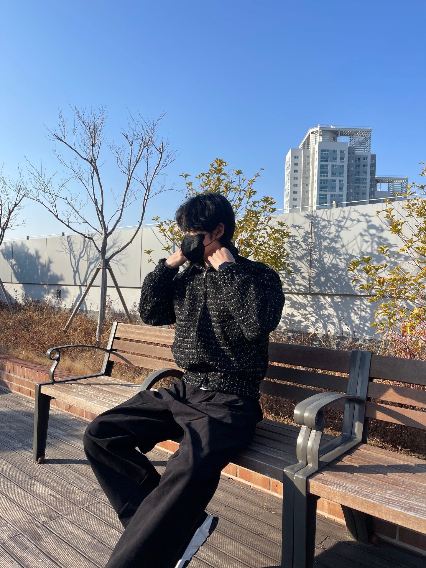 트위드 크롭 오버핏 점퍼 블루종 울 트위드자켓 카라자켓 블랙 Tweed Cropped Wool Jumper Black