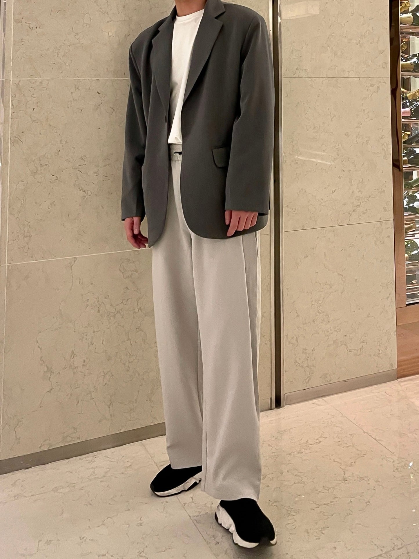 남자 싱글블레이저 오버핏 봄 미니멀룩 그레이 Daddy Single Blazer grey