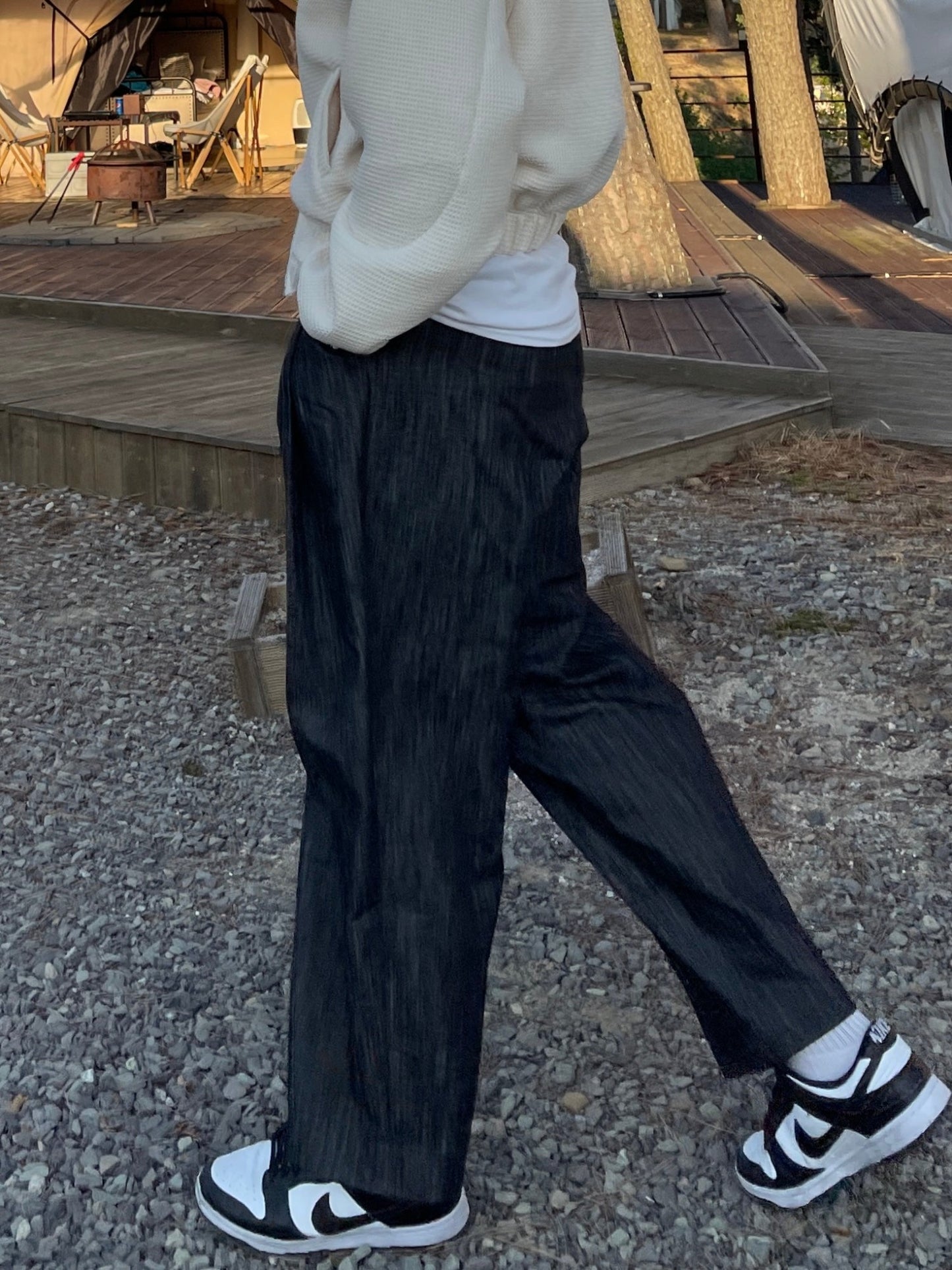 Nonfaded Denim Wide Pants Black