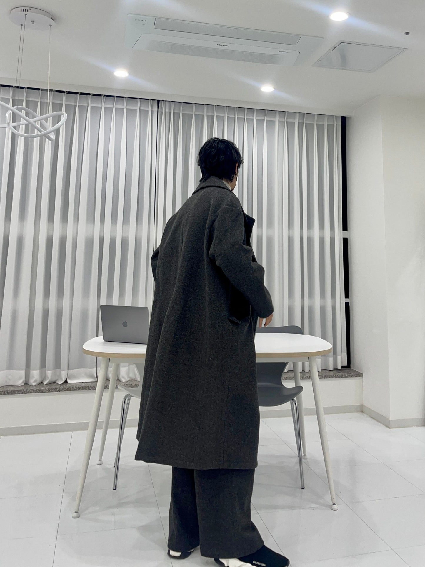 Back Slit Overfit Double Coat Charcoal