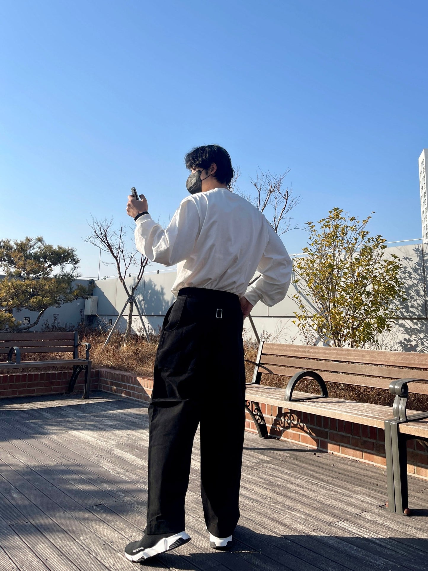 백 버클 퍼티그 와이드 팬츠 유니크 와이드바지 블랙 Back Buckle Fatigue Wide Pants Black