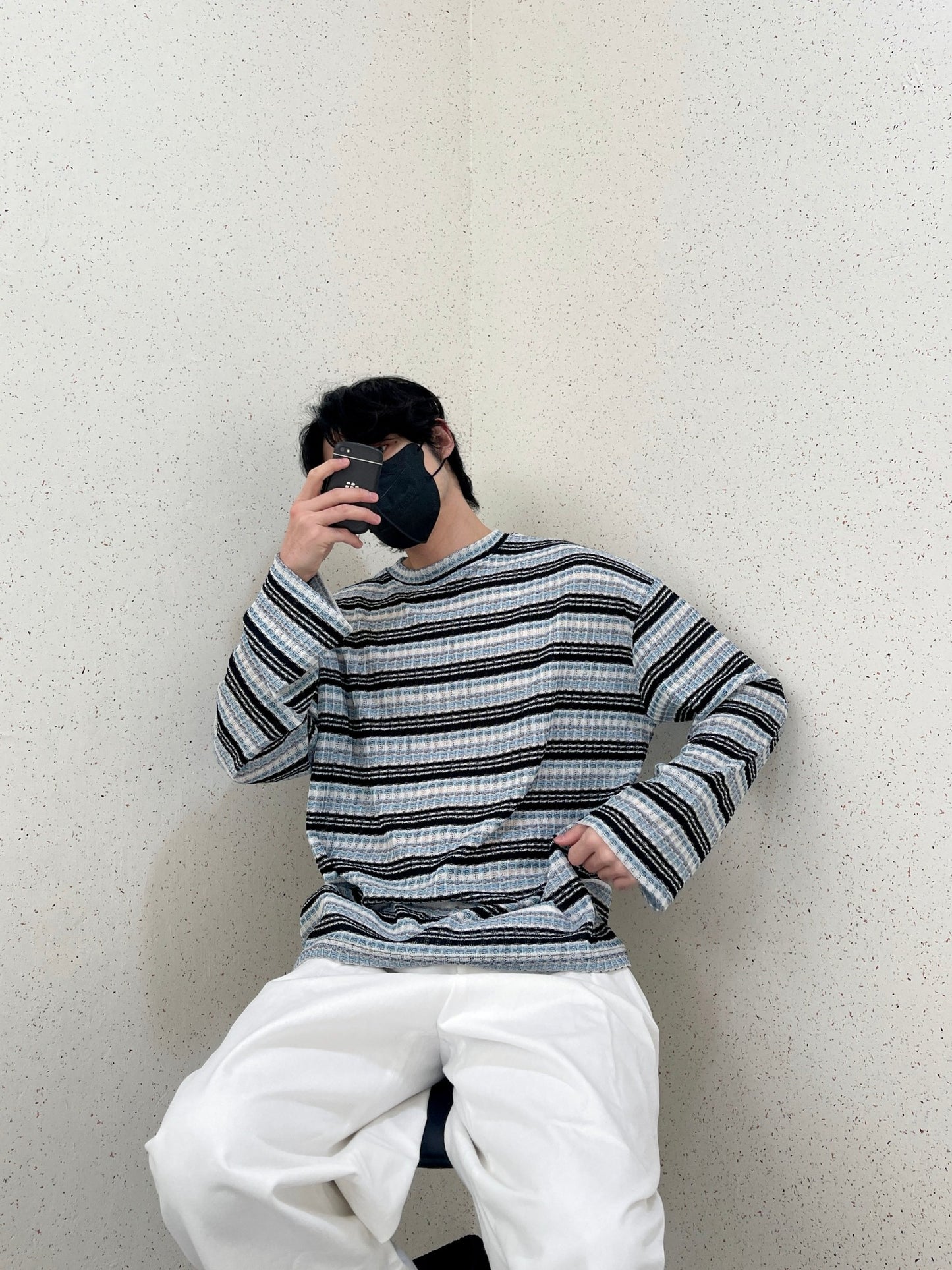 Unique Stripe Knit Black 스트라이프 니트티 봄 남자니트 루즈핏 오버핏 단가라니트 블랙