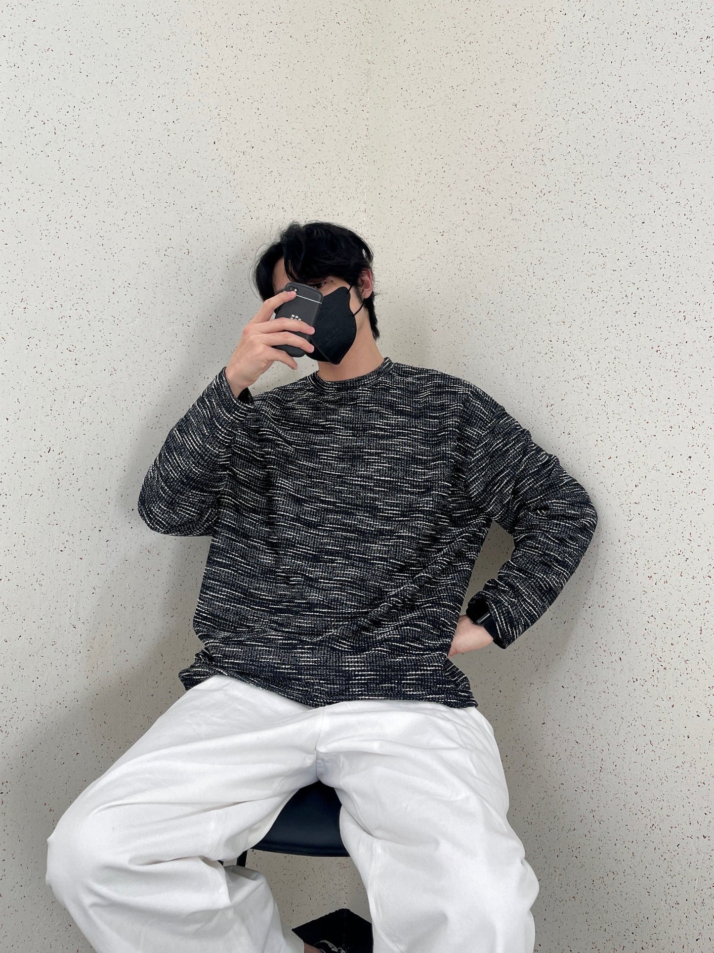 Rough Tweed Knit Black 트위드 오버핏 긴팔티 루즈핏 남자 봄 니트 블랙