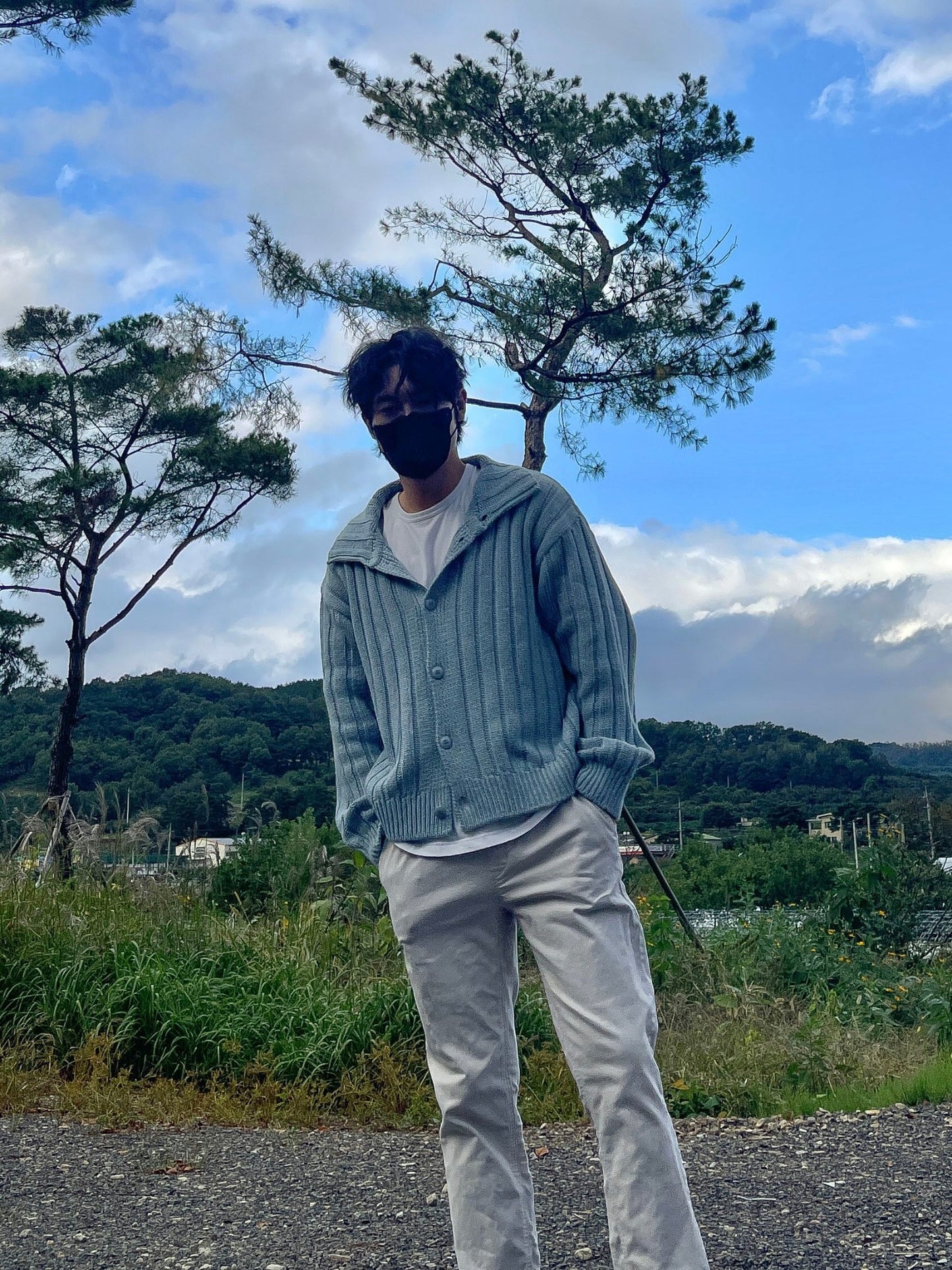 Ribbed Wool Cardigan Jacket Skyblue