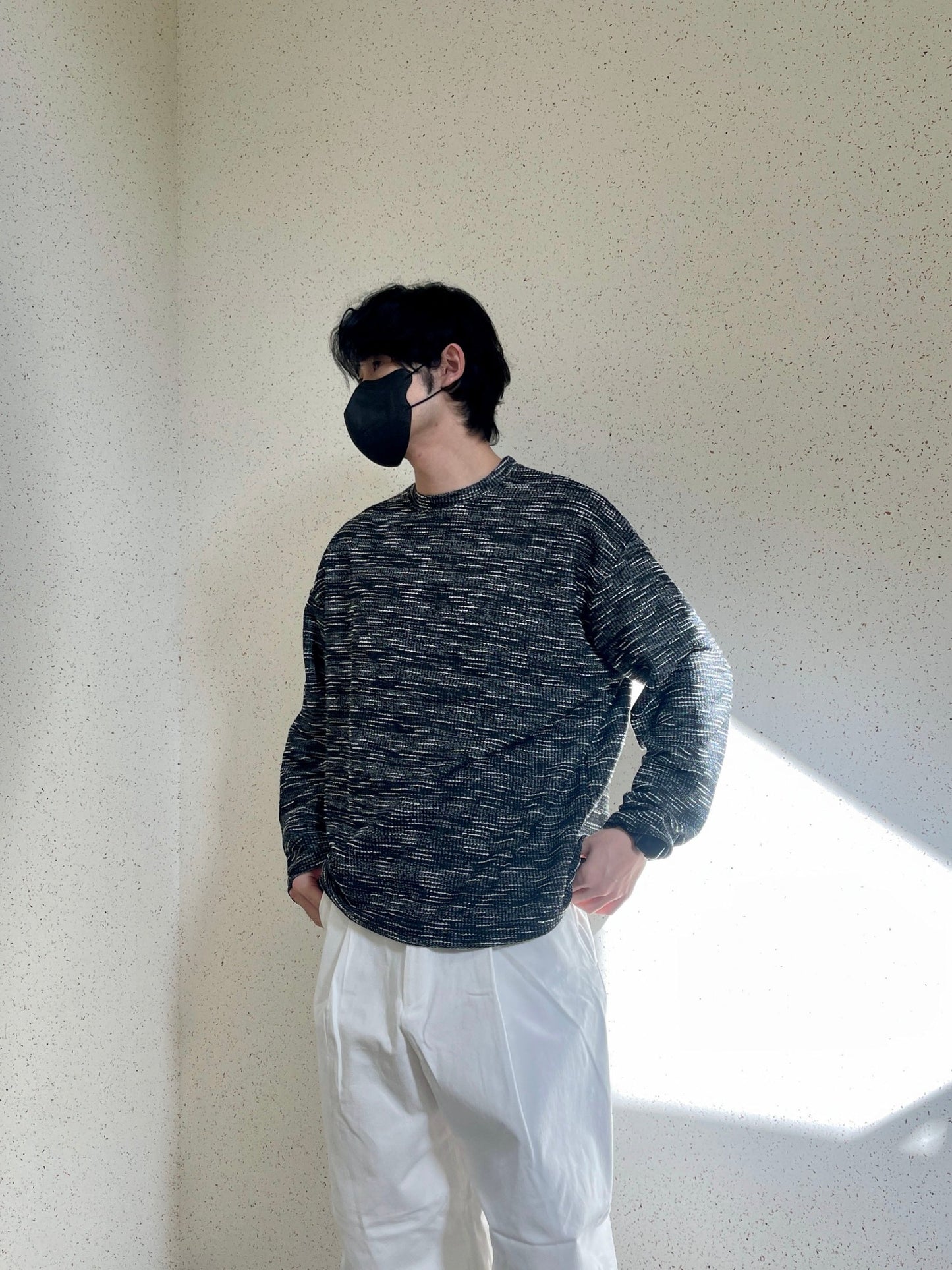 Rough Tweed Knit Black 트위드 오버핏 긴팔티 루즈핏 남자 봄 니트 블랙