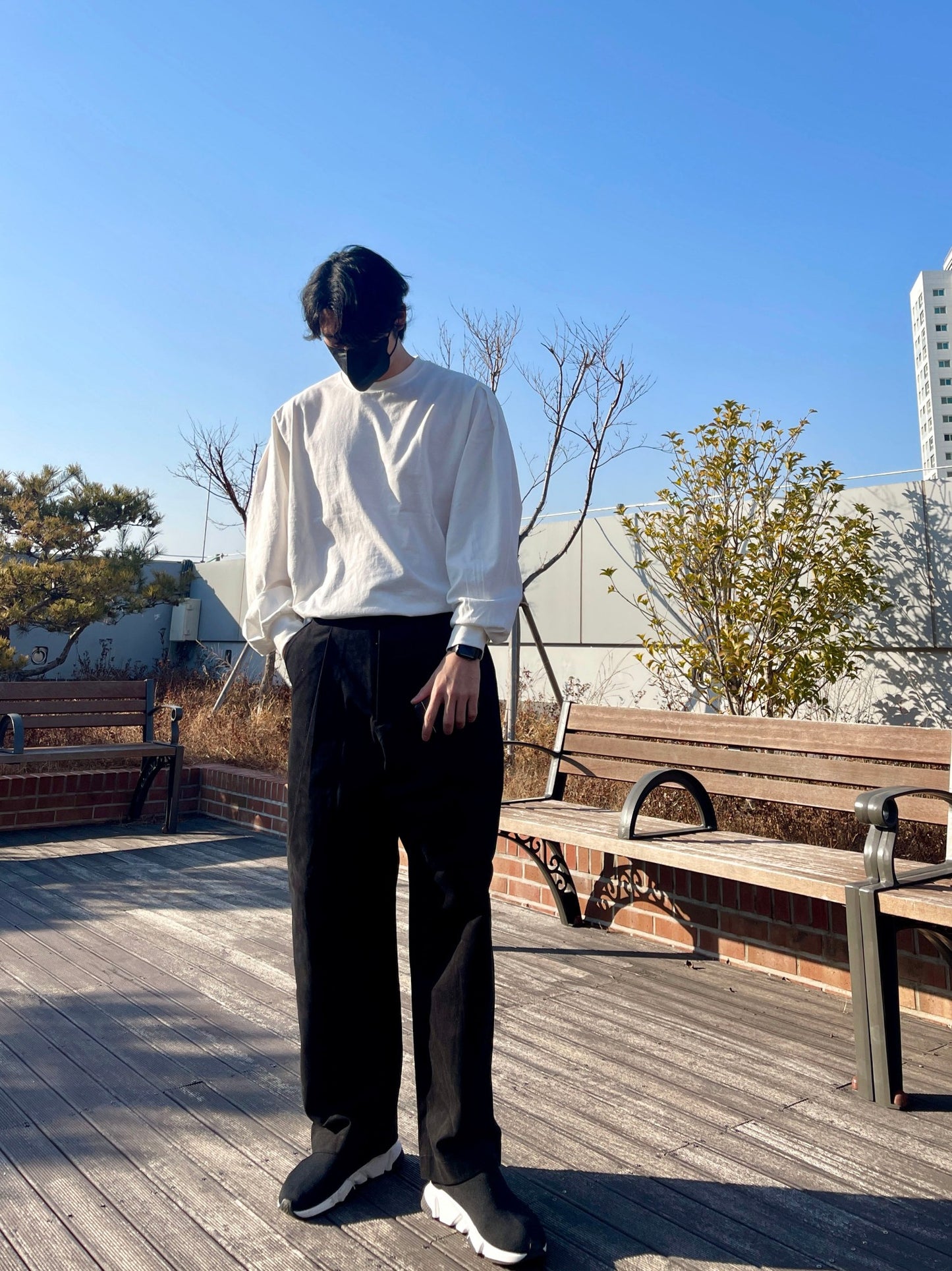 백 버클 퍼티그 와이드 팬츠 유니크 와이드바지 블랙 Back Buckle Fatigue Wide Pants Black