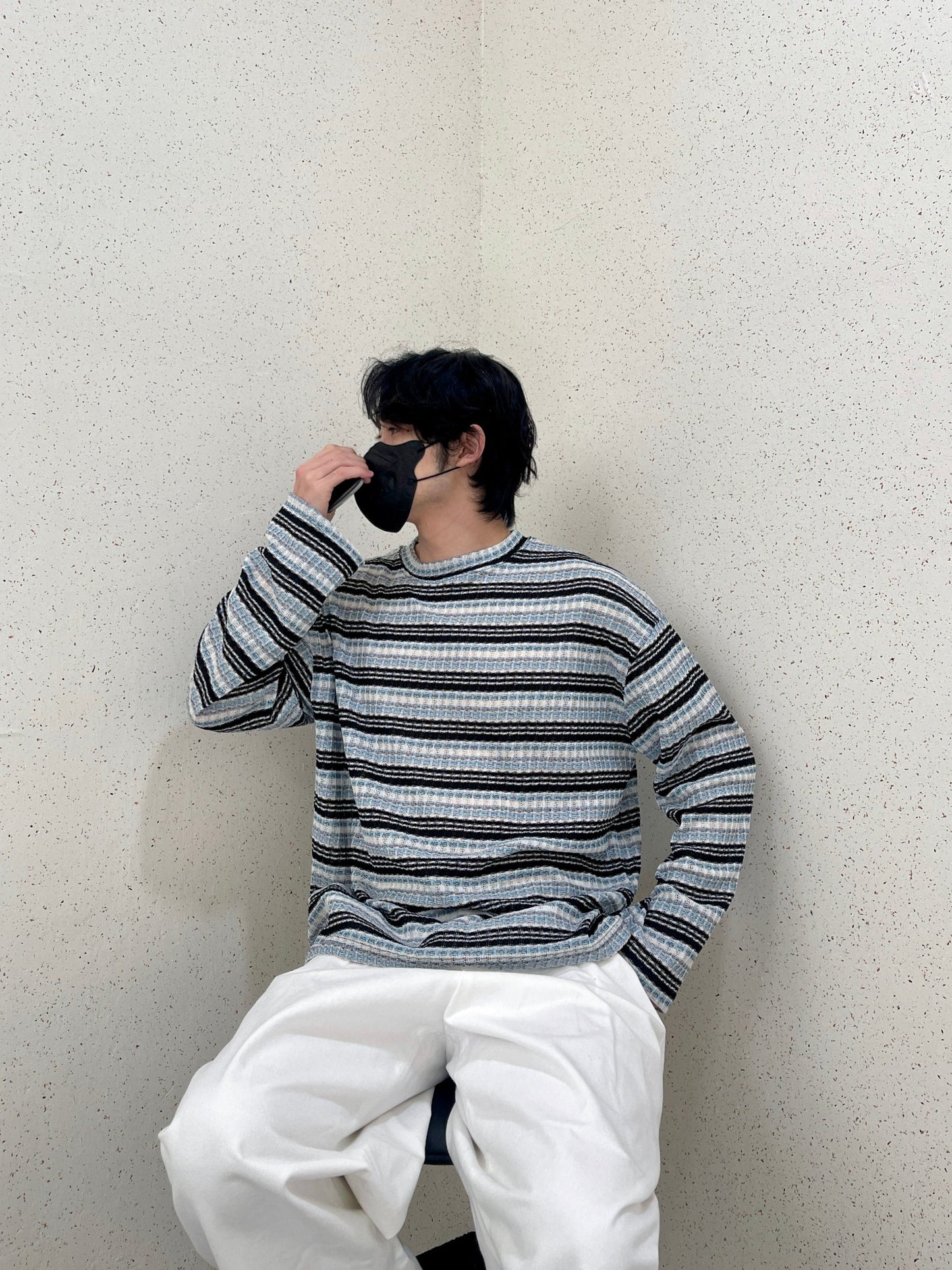Unique Stripe Knit Black 스트라이프 니트티 봄 남자니트 루즈핏 오버핏 단가라니트 블랙