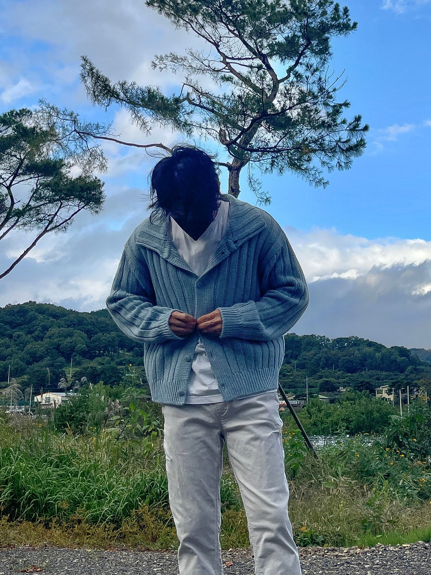 Ribbed Wool Cardigan Jacket Skyblue