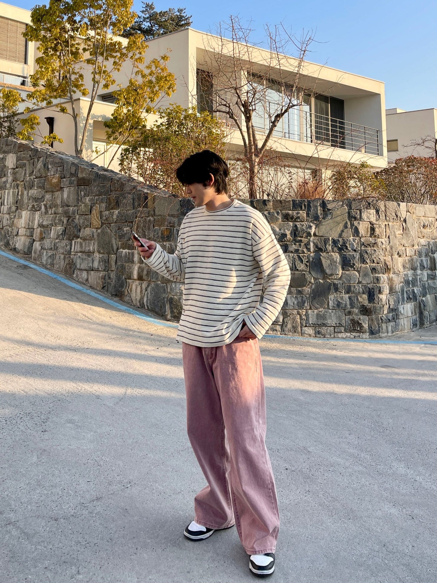 피그먼트 남자와이드바지 롱 와이드팬츠 오버핏 면바지 인디핑크 Pigment Cotton Wide Pants Indie Pink