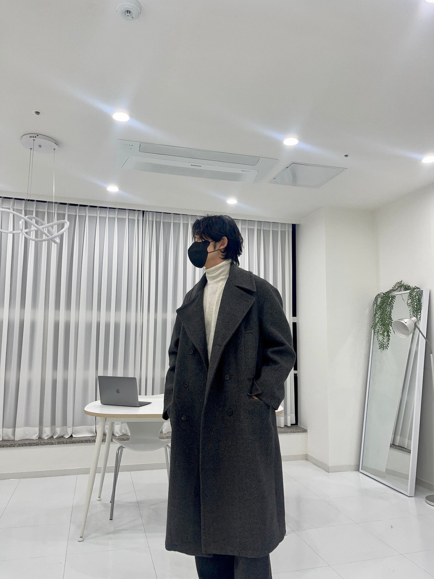 Back Slit Overfit Double Coat Charcoal