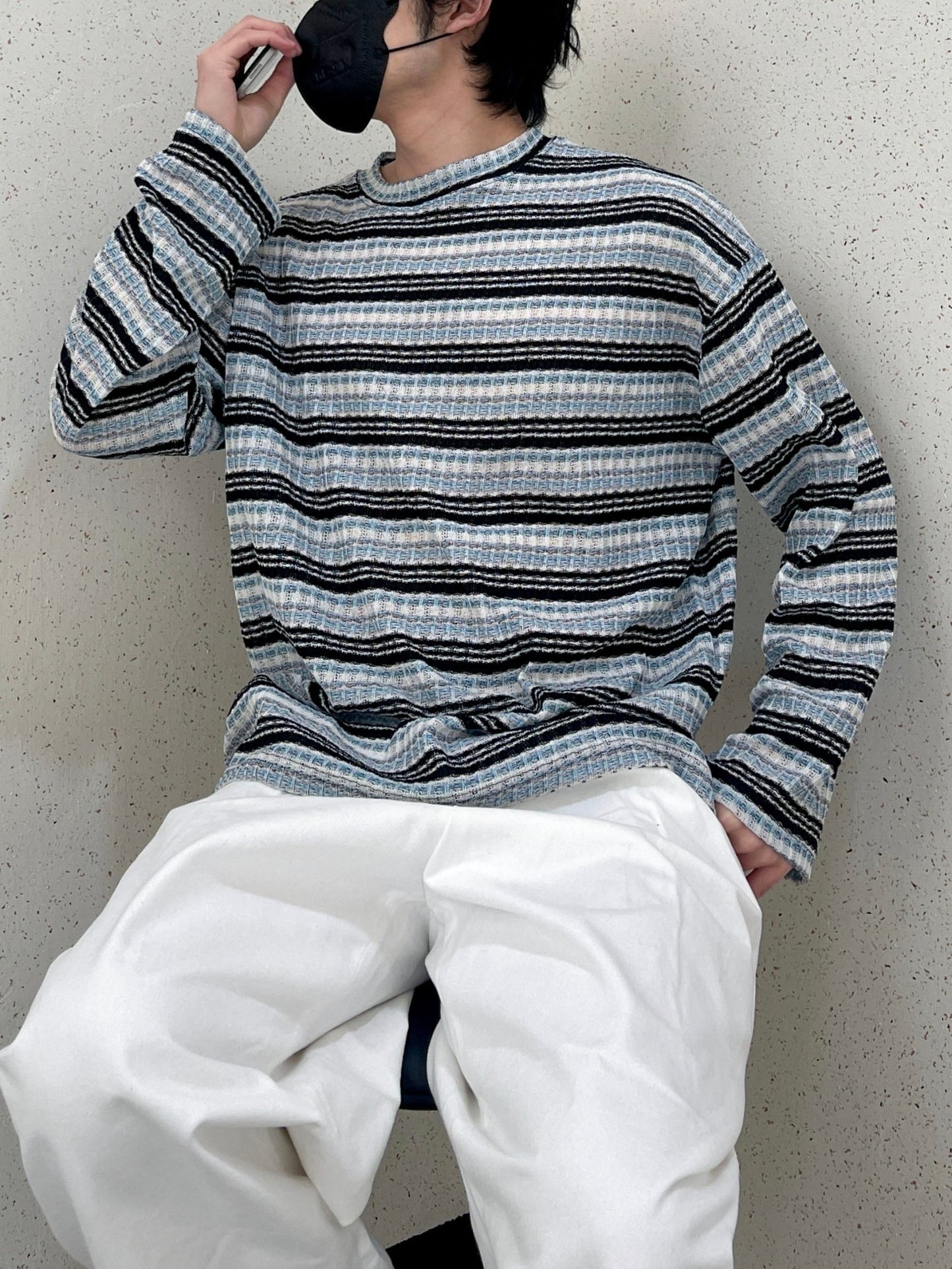 Unique Stripe Knit Black 스트라이프 니트티 봄 남자니트 루즈핏 오버핏 단가라니트 블랙