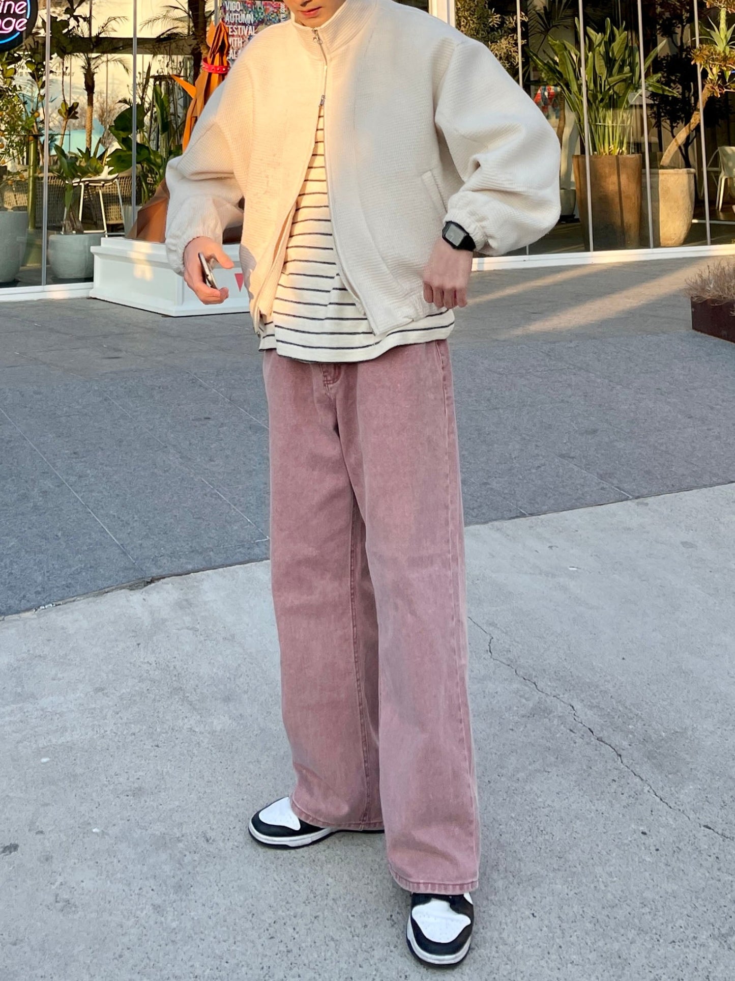 피그먼트 남자와이드바지 롱 와이드팬츠 오버핏 면바지 인디핑크 Pigment Cotton Wide Pants Indie Pink