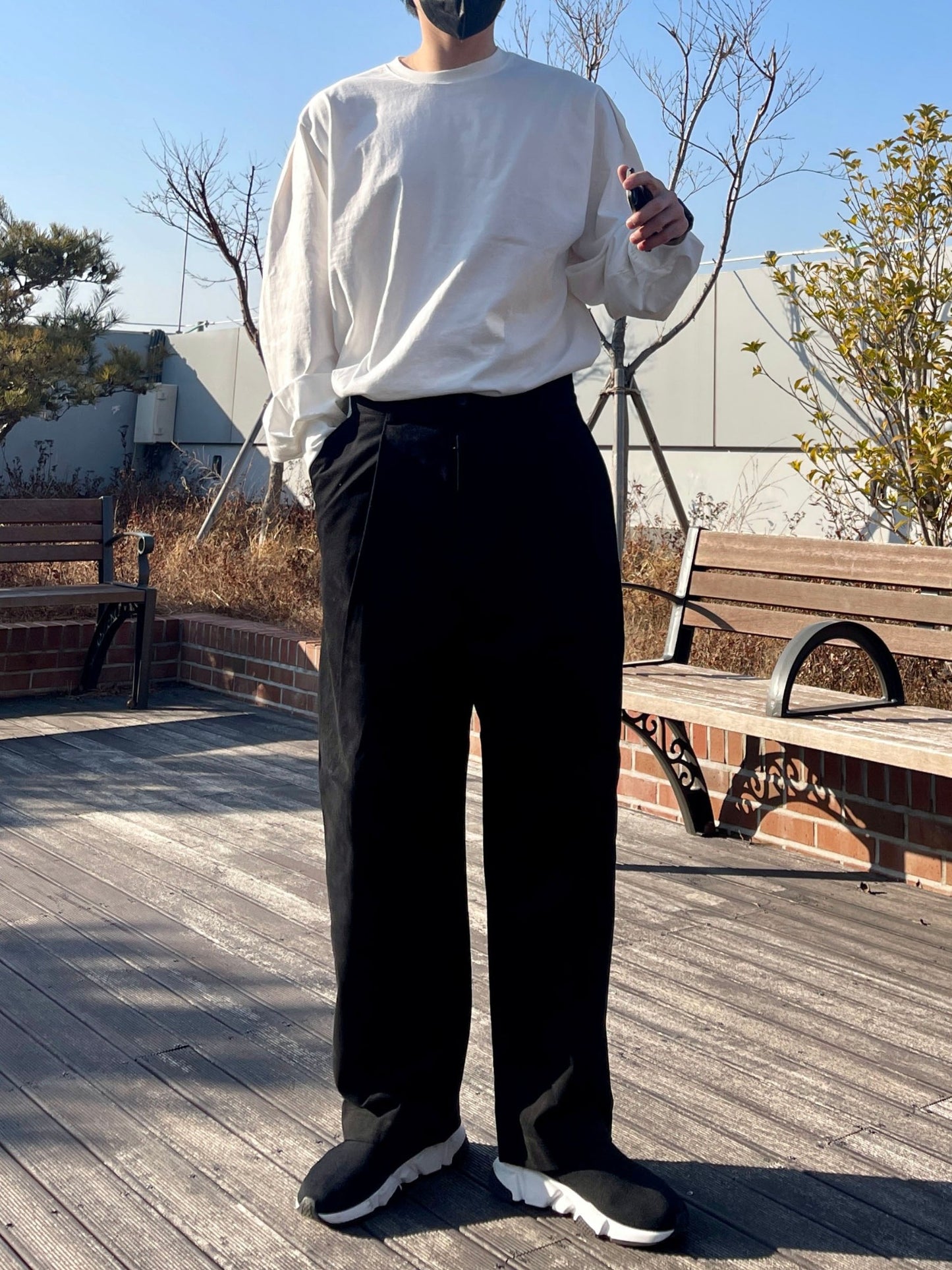 백 버클 퍼티그 와이드 팬츠 유니크 와이드바지 블랙 Back Buckle Fatigue Wide Pants Black