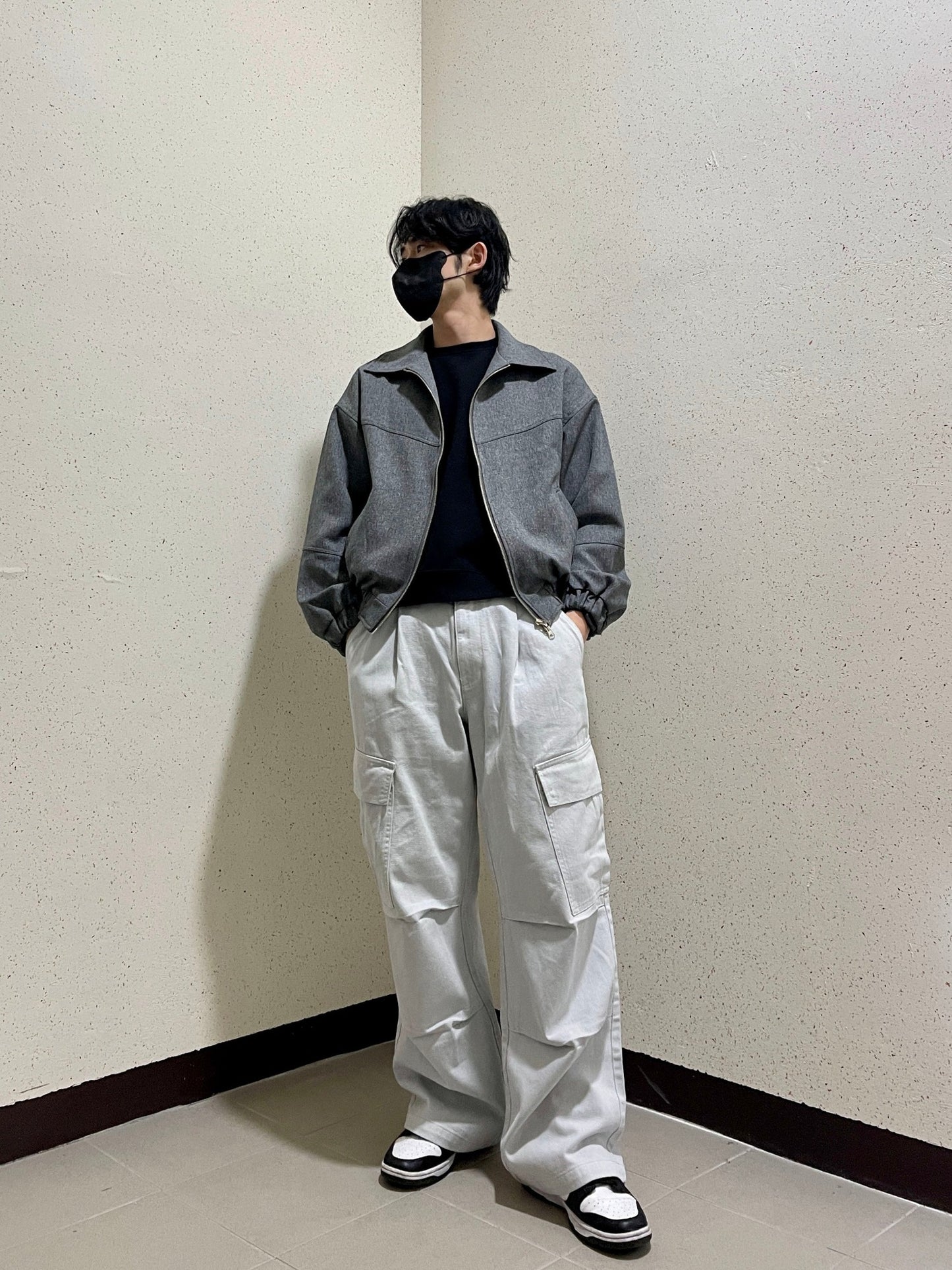 남자숏자켓 오버핏 크롭 봄재킷 미니멀룩 다크그레이 Balloon Crop Jacket darkgrey