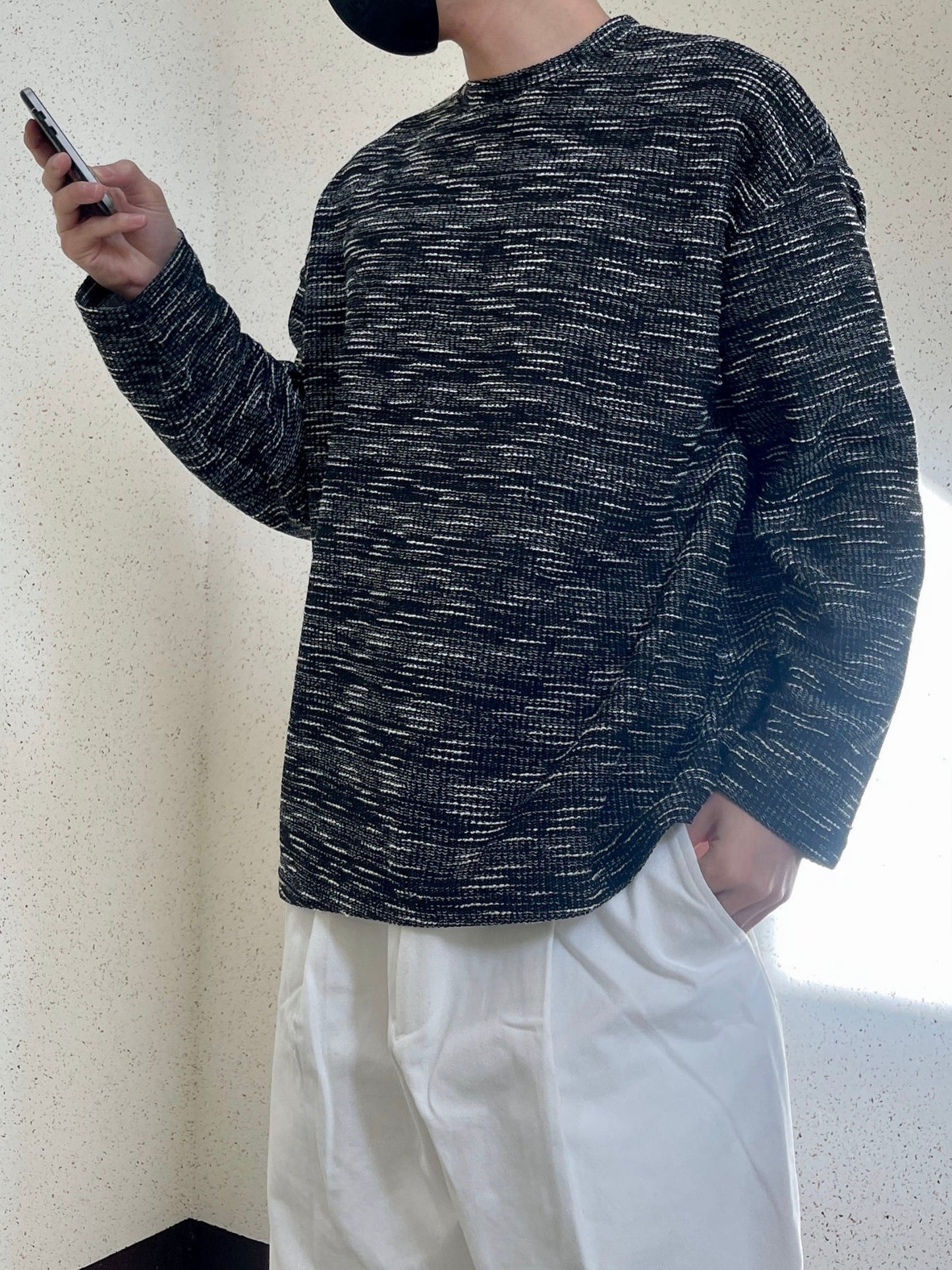Rough Tweed Knit Black 트위드 오버핏 긴팔티 루즈핏 남자 봄 니트 블랙