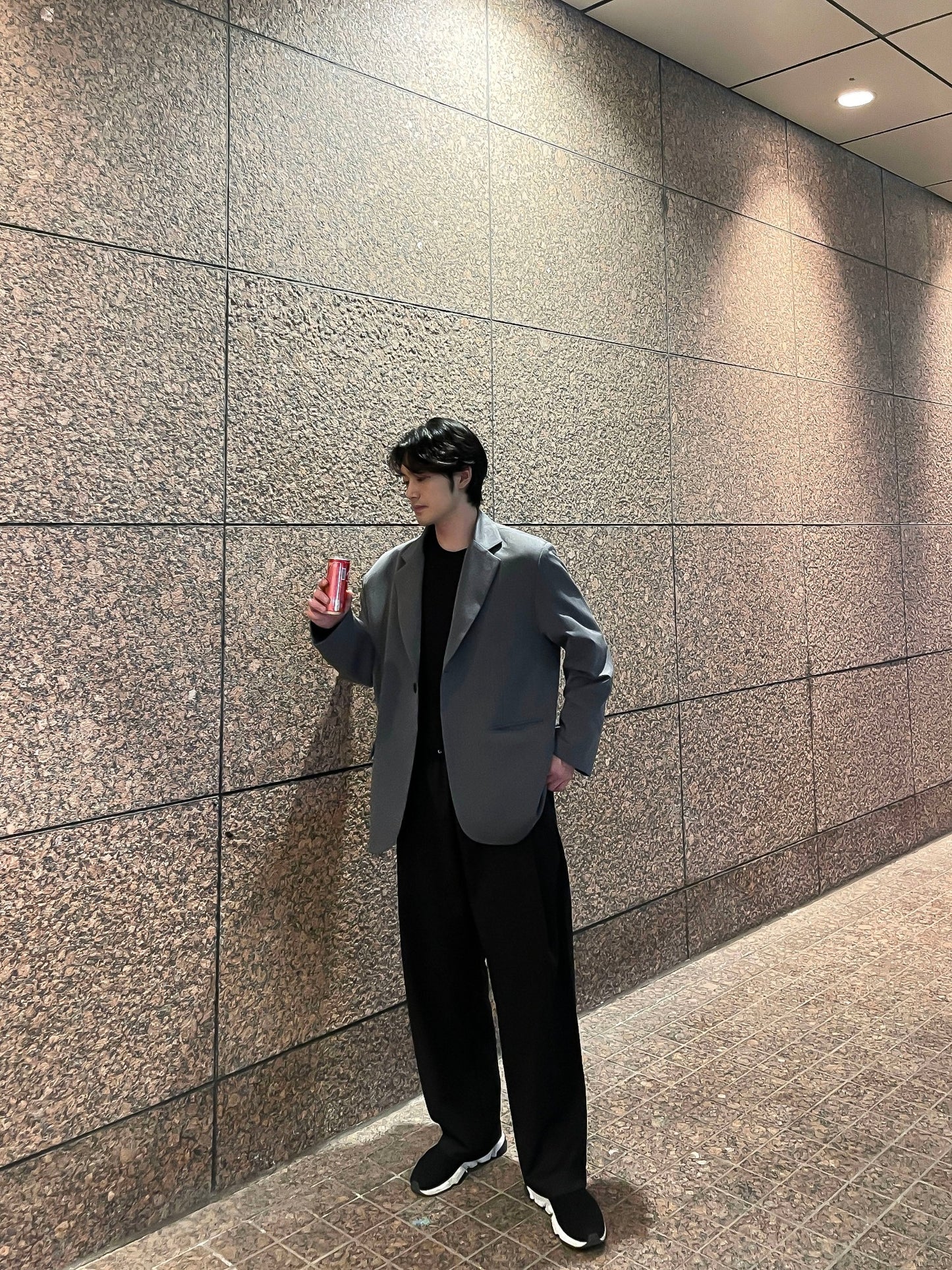 남자 싱글블레이저 오버핏 봄 미니멀룩 그레이 Daddy Single Blazer grey