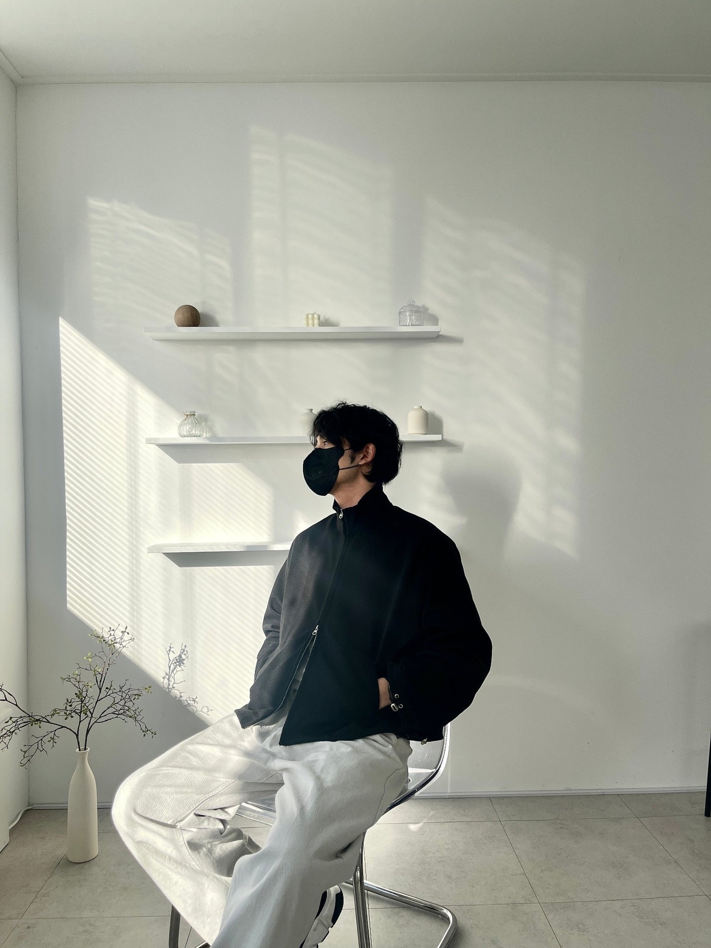 Woven Fleece 2way Zipup Jacket Black