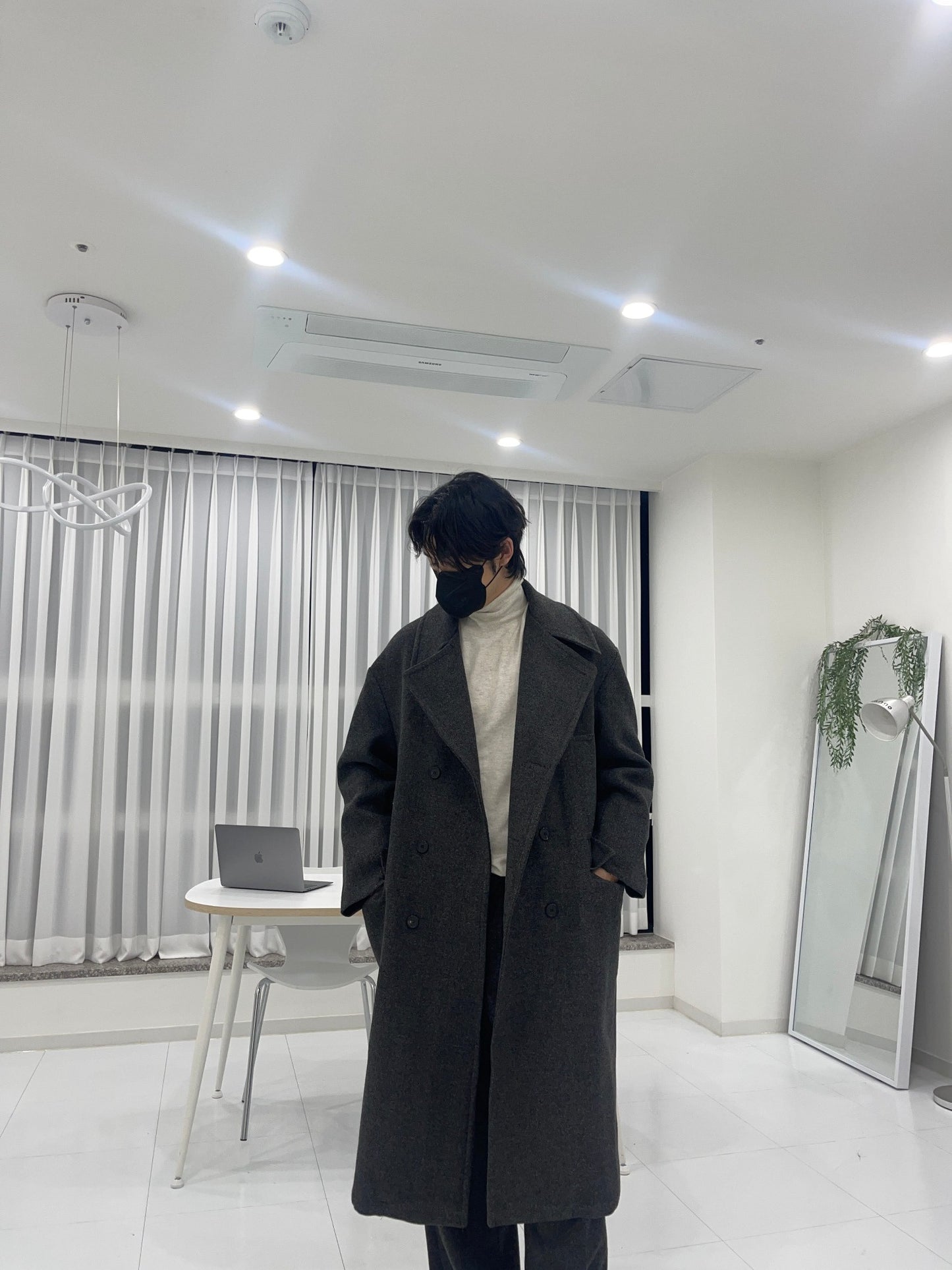 Back Slit Overfit Double Coat Charcoal