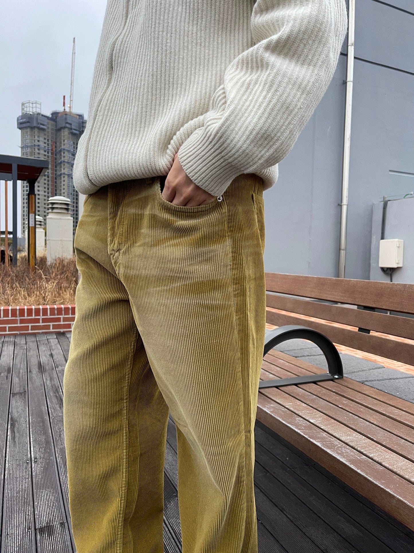Embo Washing Wide Corduroy Pants Yellow
