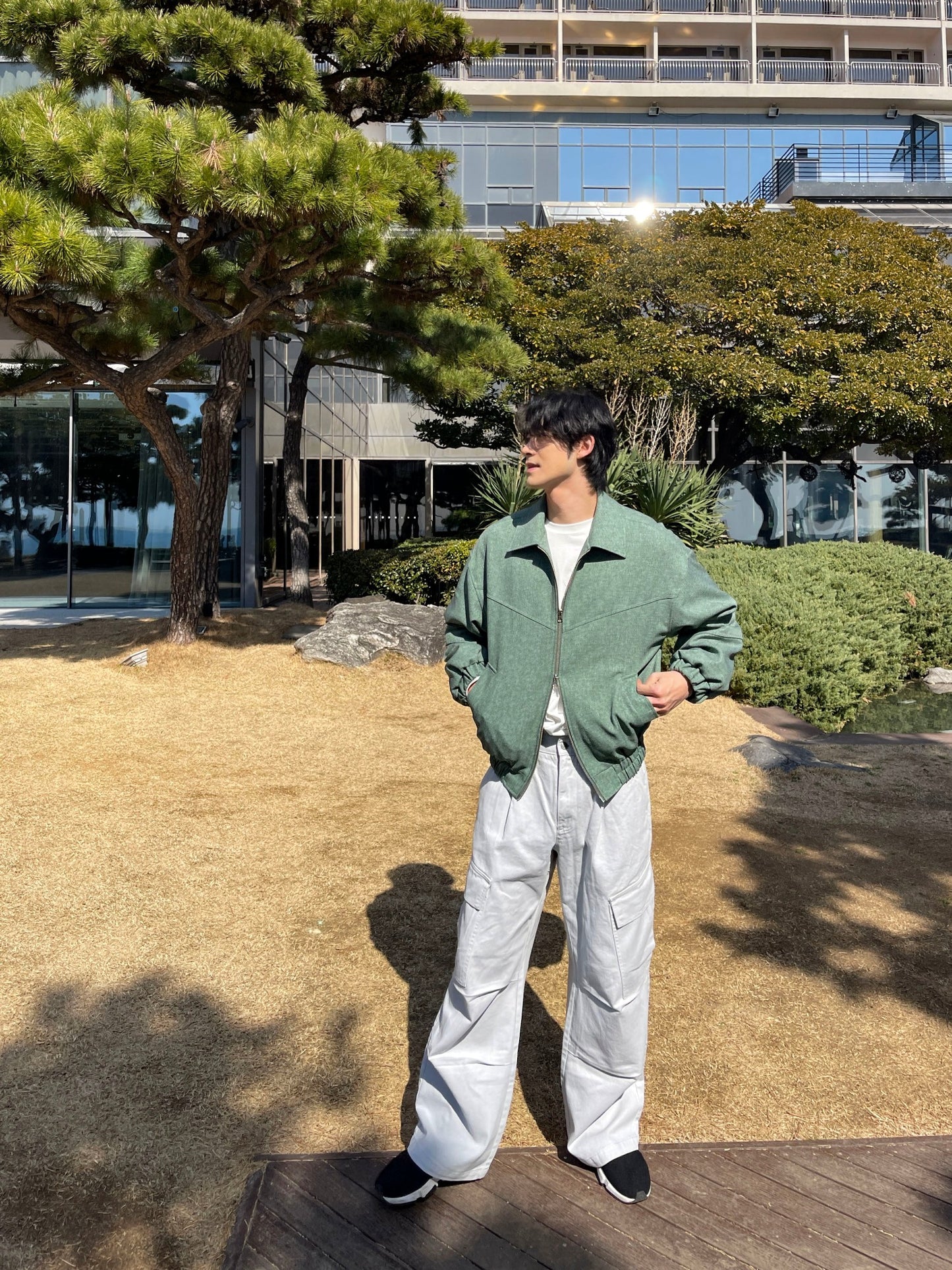 남자숏자켓 오버핏 크롭 봄재킷 미니멀룩 그린 Balloon Crop Jacket green