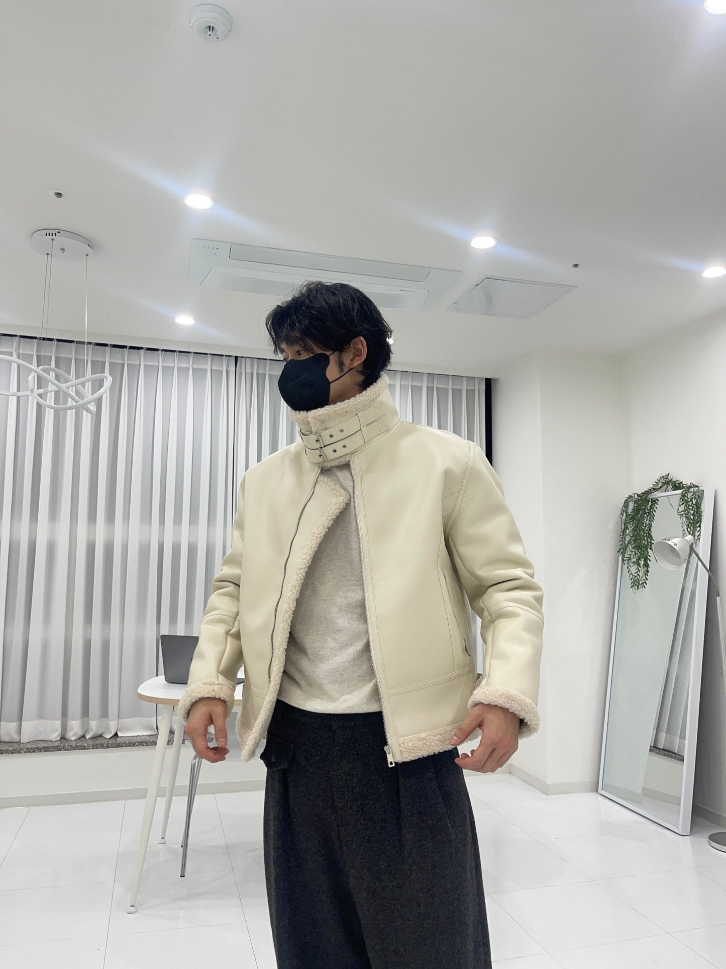 Casual Shearling Jacket Mustang Ivory