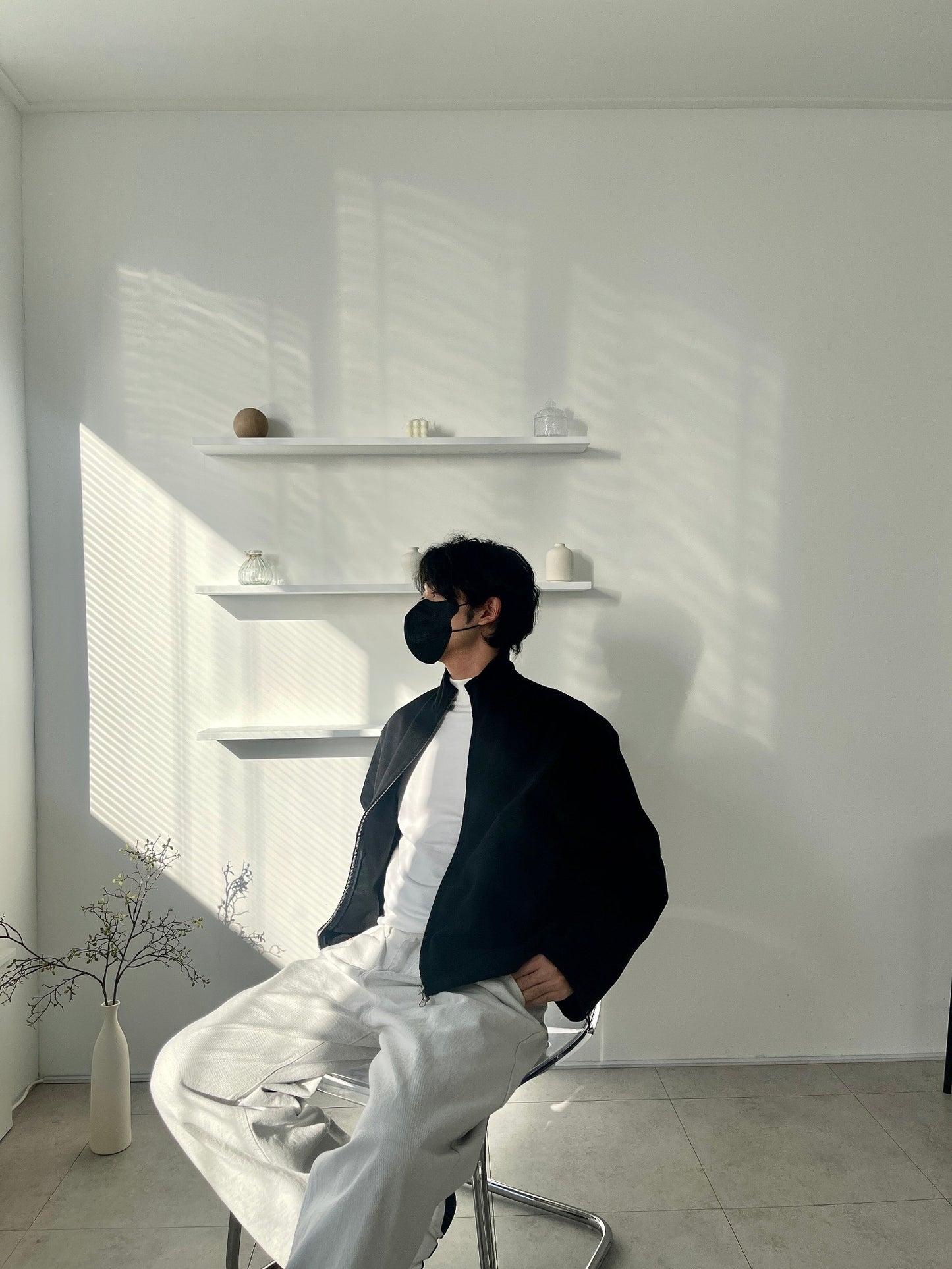 Woven Fleece 2way Zipup Jacket Black