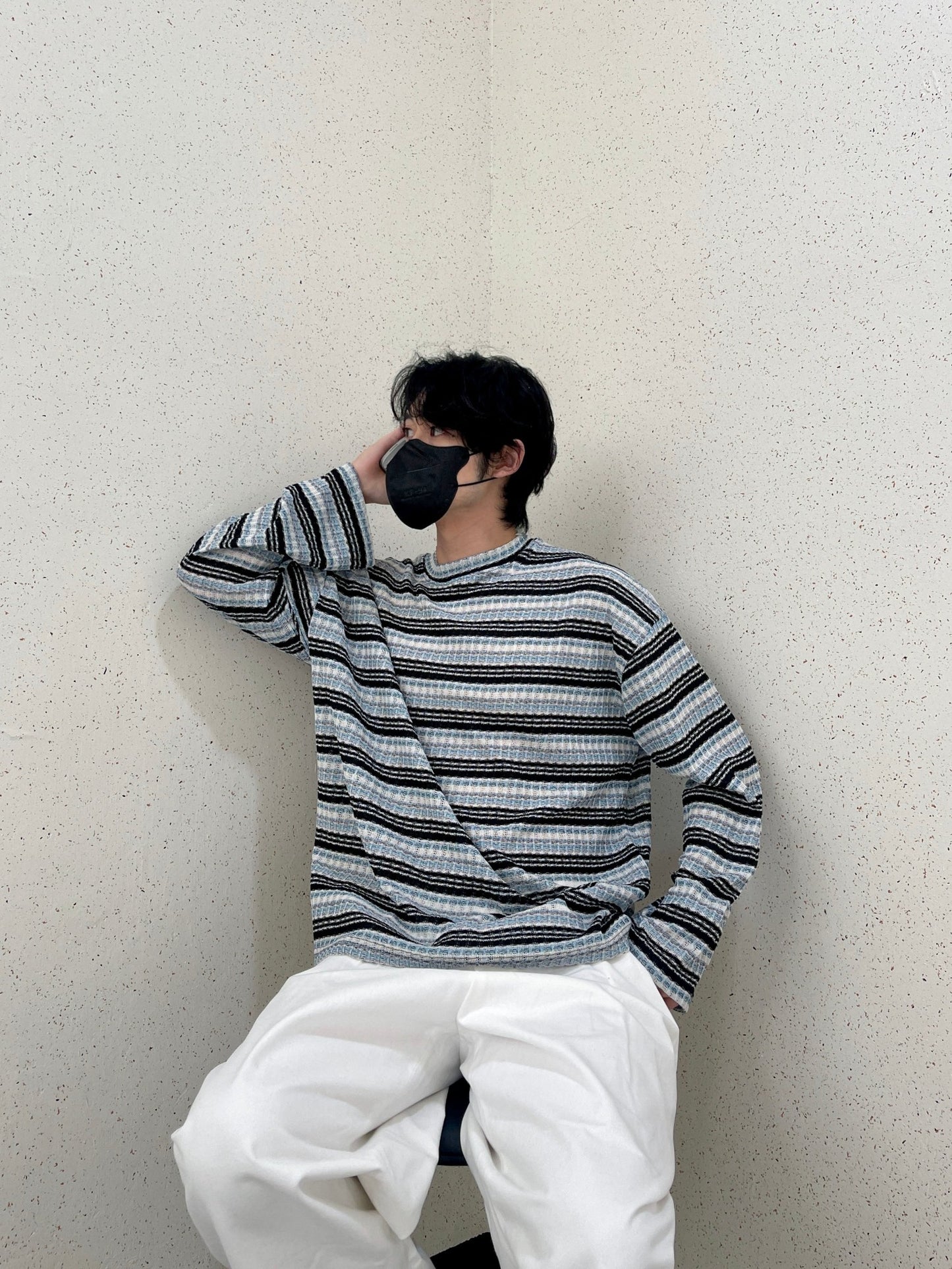 Unique Stripe Knit Black 스트라이프 니트티 봄 남자니트 루즈핏 오버핏 단가라니트 블랙