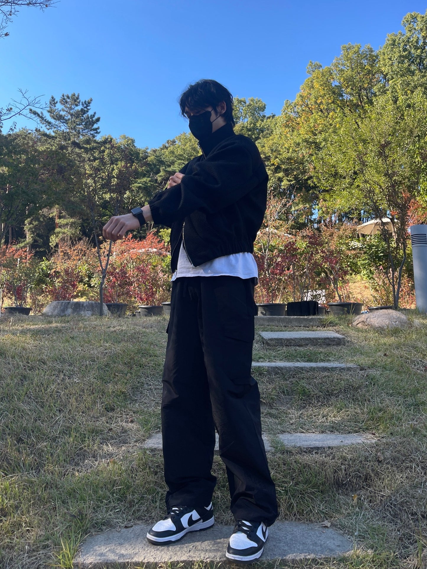 Wide Cargo Jogger Pants Black