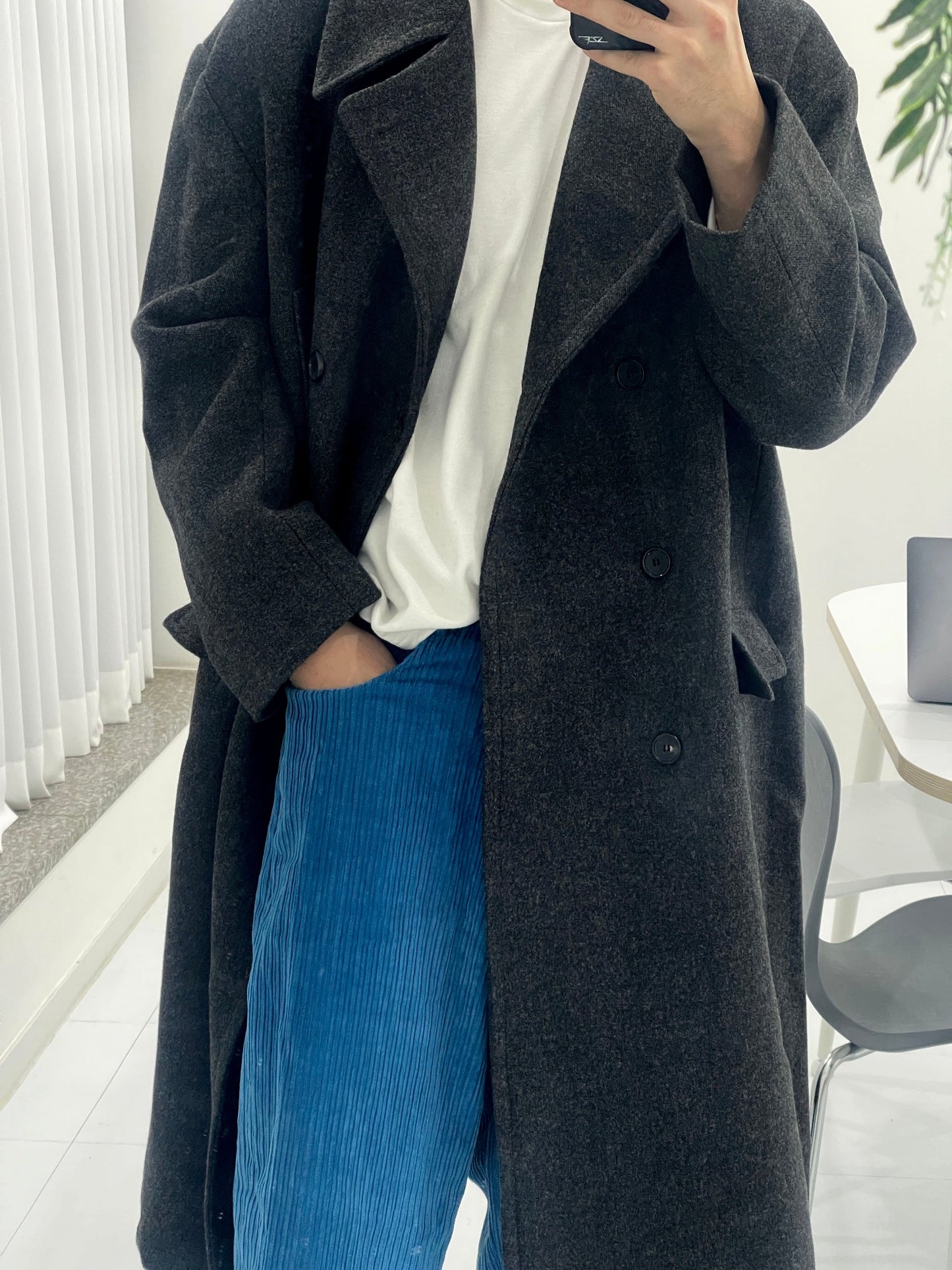 Back Slit Overfit Double Coat Charcoal