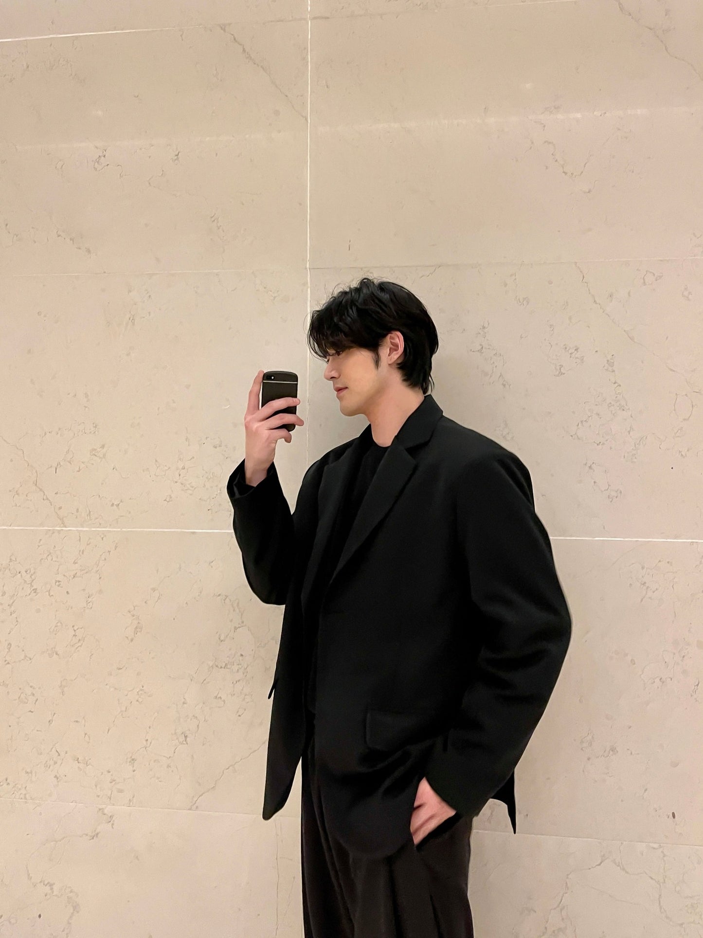 남자 싱글블레이저 오버핏 봄 미니멀룩 블랙 Daddy Single Blazer black