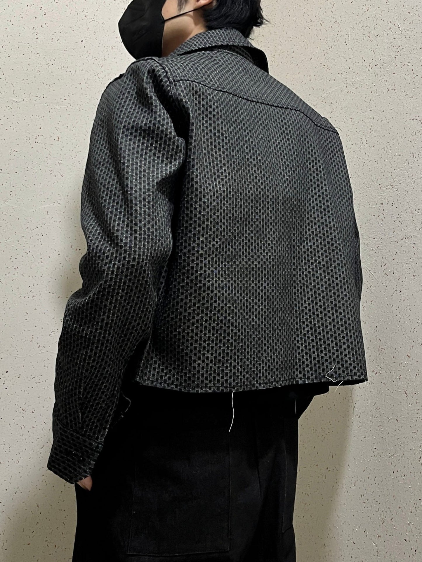 Crop Cutting Denim Jacket Black 남자데님자켓 밑단컷팅 크롭자켓 오버핏 흑청