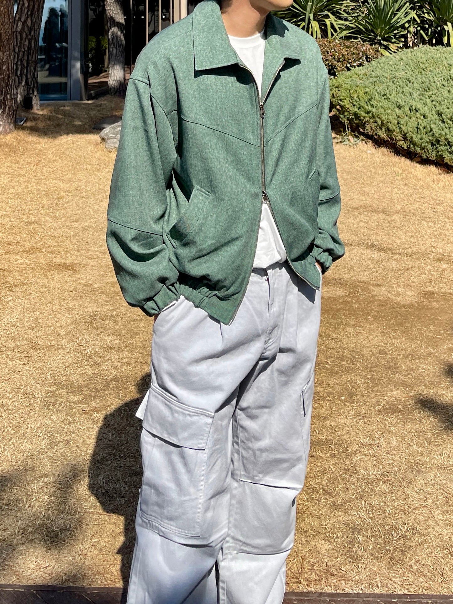 남자숏자켓 오버핏 크롭 봄재킷 미니멀룩 그린 Balloon Crop Jacket green