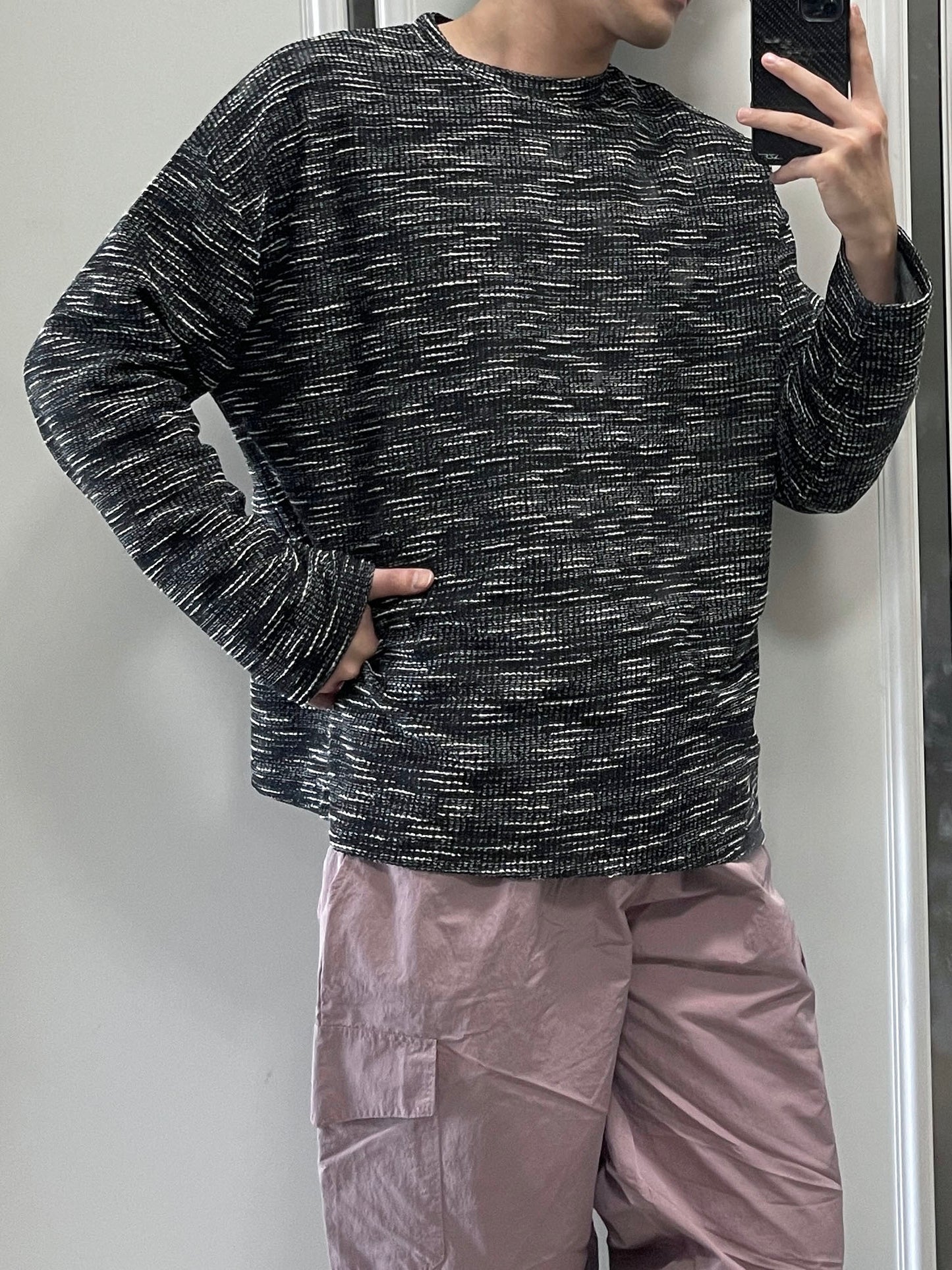 Rough Tweed Knit Black 트위드 오버핏 긴팔티 루즈핏 남자 봄 니트 블랙