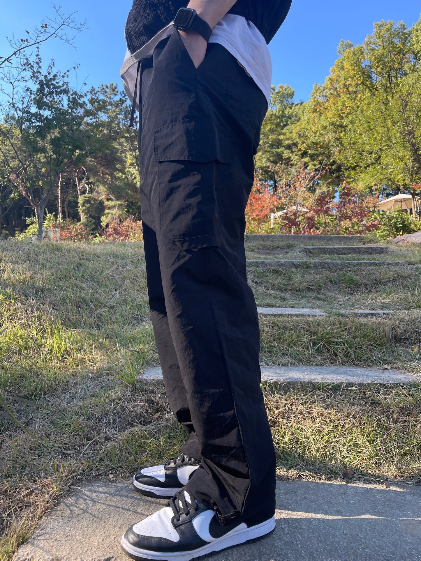 Wide Cargo Jogger Pants Black
