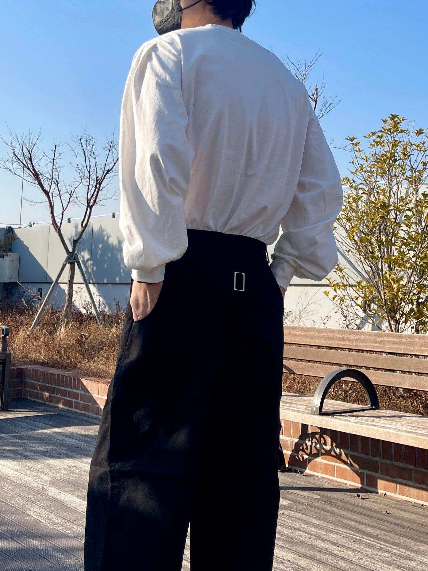 백 버클 퍼티그 와이드 팬츠 유니크 와이드바지 블랙 Back Buckle Fatigue Wide Pants Black